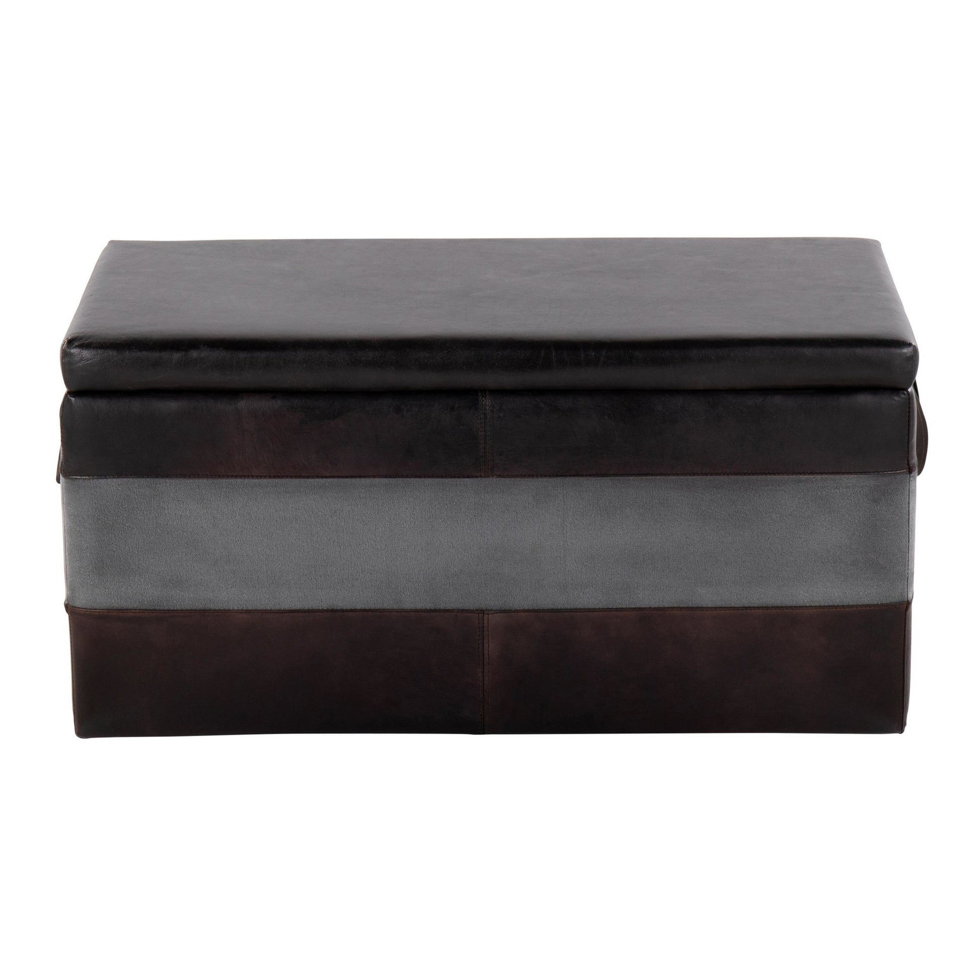 Cobbler Storage Bench in Black Leather and Grey Canvas By LumiSource | Benches | Modishstore - 7