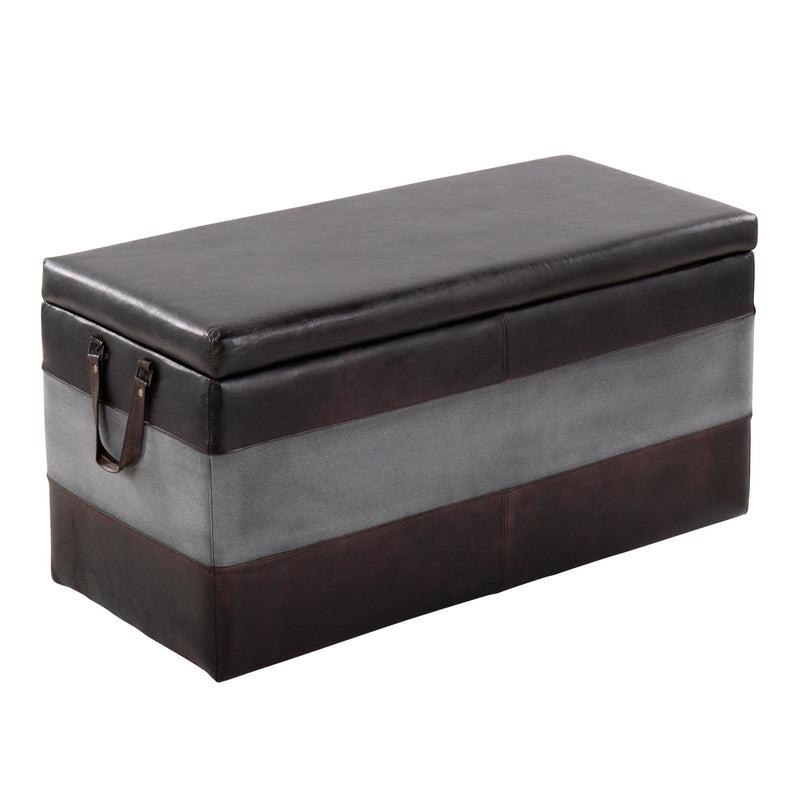 Cobbler Storage Bench in Black Leather and Grey Canvas By LumiSource | Benches | Modishstore