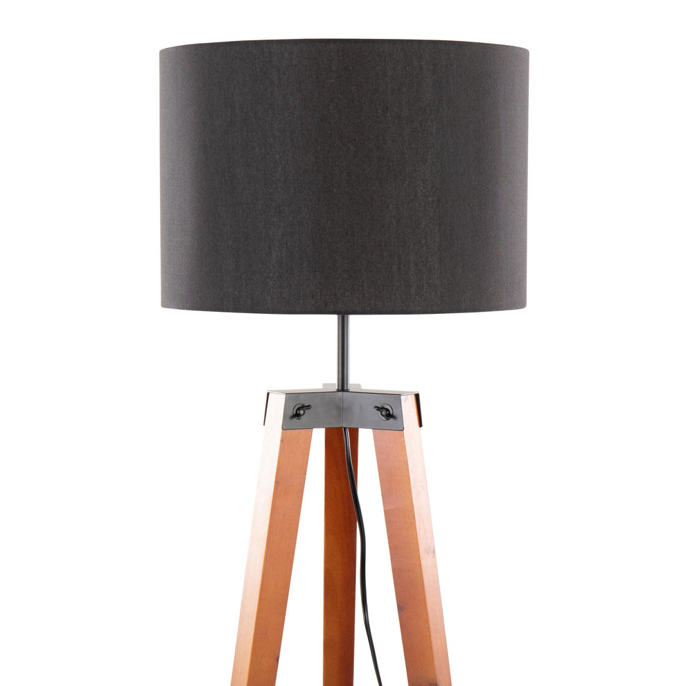 Compass Mid-Century Modern Floor Lamp with Shelf in Black Wood, Silver Metal and Grey Linen By LumiSource | Floor Lamps | Modishstore - 10