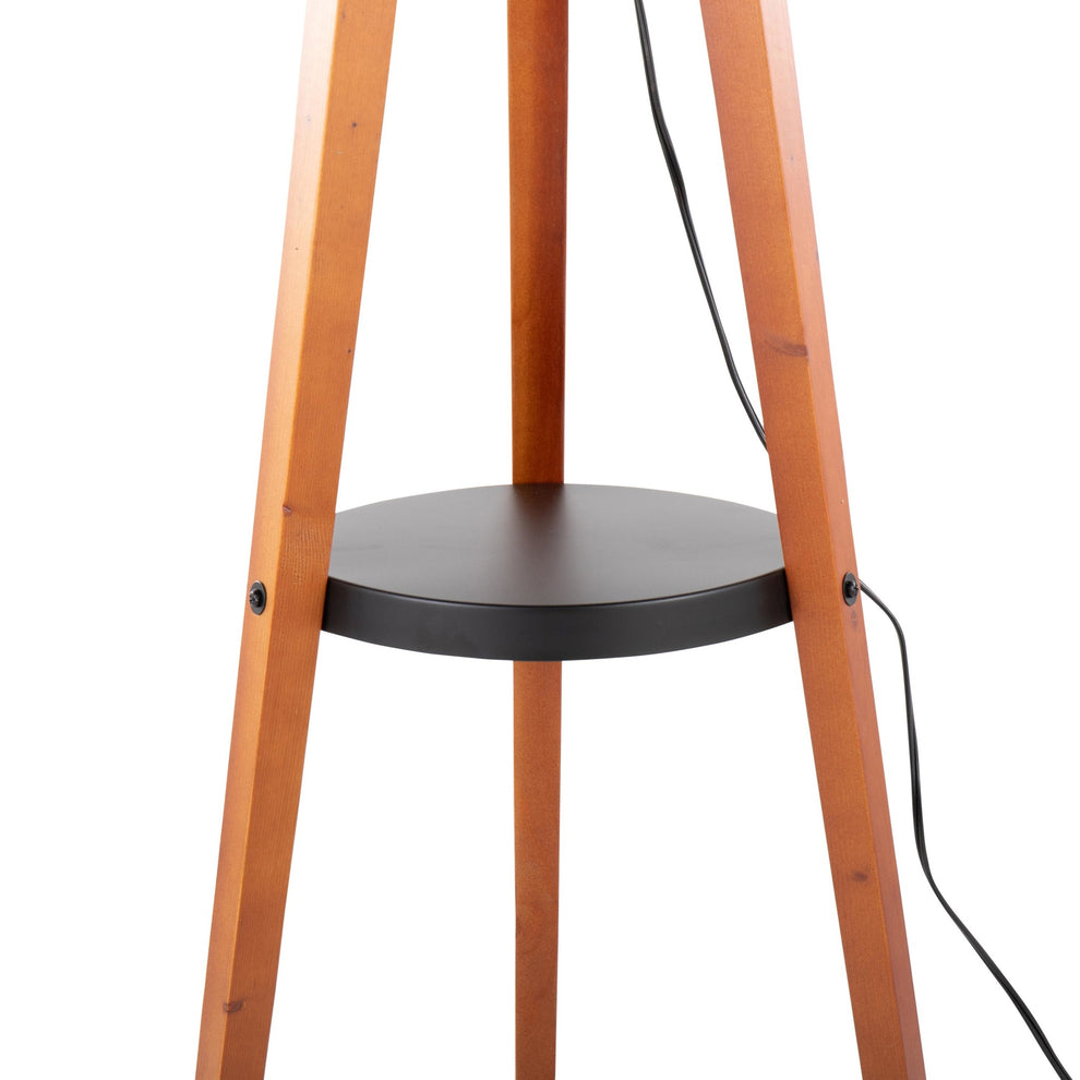 Compass Mid-Century Modern Floor Lamp with Shelf in Black Wood, Silver Metal and Grey Linen By LumiSource | Floor Lamps | Modishstore - 11