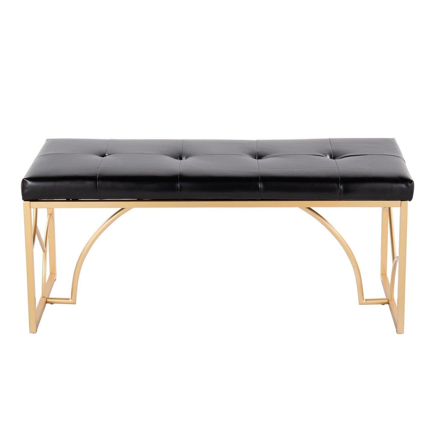 Constellation Contemporary Bench in Gold Metal and Black Faux Leather By LumiSource | Dining Chairs | Modishstore - 5