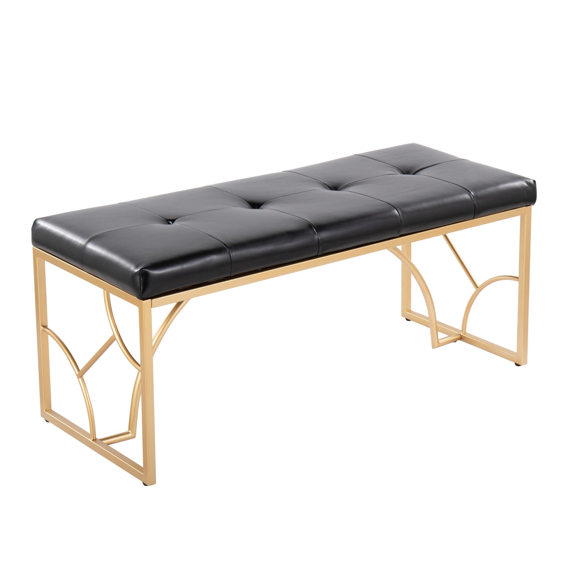Constellation Contemporary Bench in Gold Metal and Black Faux Leather By LumiSource | Dining Chairs | Modishstore