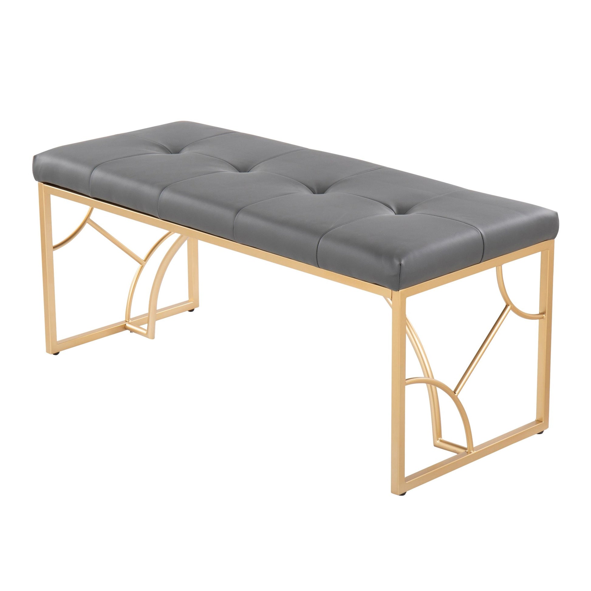 Constellation Contemporary Bench in Gold Metal and Black Faux Leather By LumiSource | Dining Chairs | Modishstore - 16