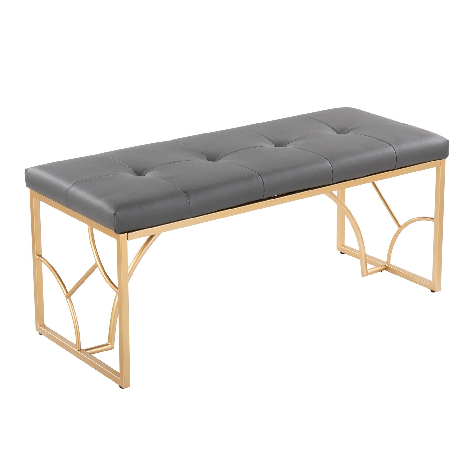 Constellation Contemporary Bench in Gold Metal and Black Faux Leather By LumiSource | Dining Chairs | Modishstore - 13