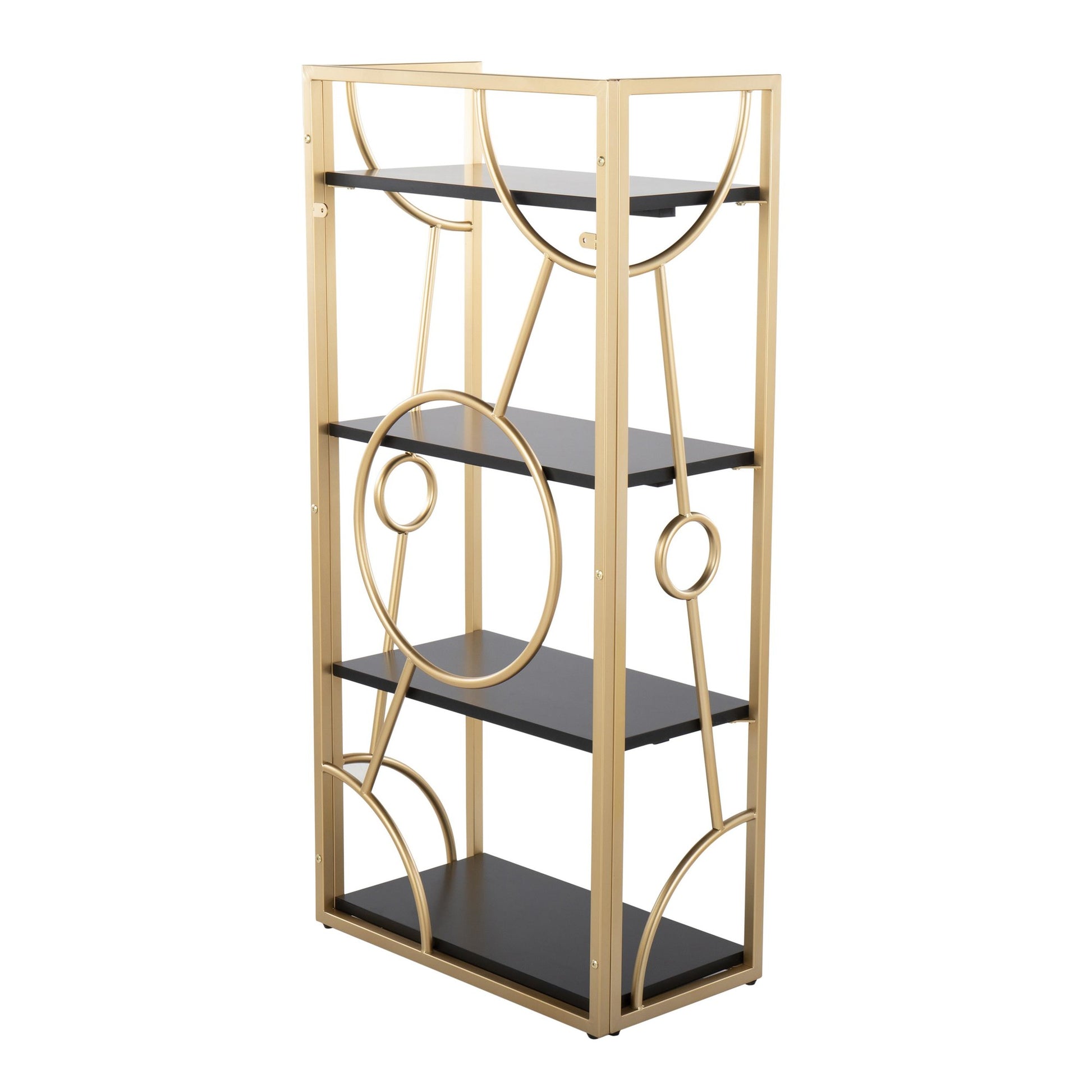 Constellation Contemporary Bookcase in Gold Metal and Black Wood By LumiSource | Bookcases | Modishstore - 2