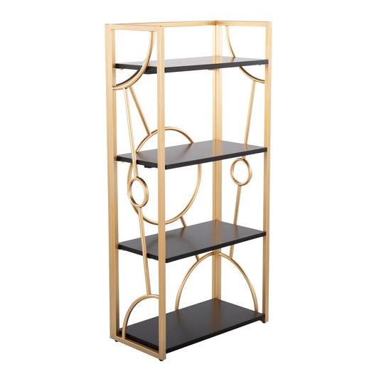Constellation Contemporary Bookcase in Gold Metal and Black Wood By LumiSource | Bookcases | Modishstore
