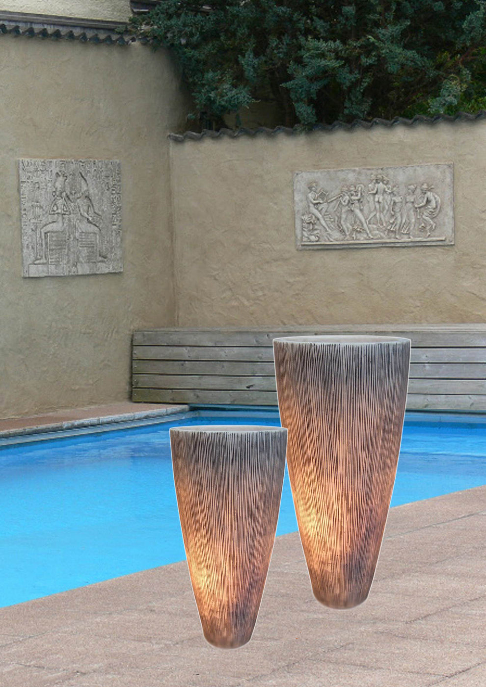 Screen Gems Sandstone Ribbed Finish, Long Conical Planter With Light - SGS3778LO | Planters, Troughs & Cachepots | Modishstore-2