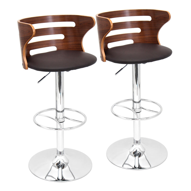 Cosi Mid-Century Modern Adjustable Barstool with Swivel in Walnut and Grey Faux Leather By LumiSource- Set of 2 | Bar Stools | Modishstore - 12