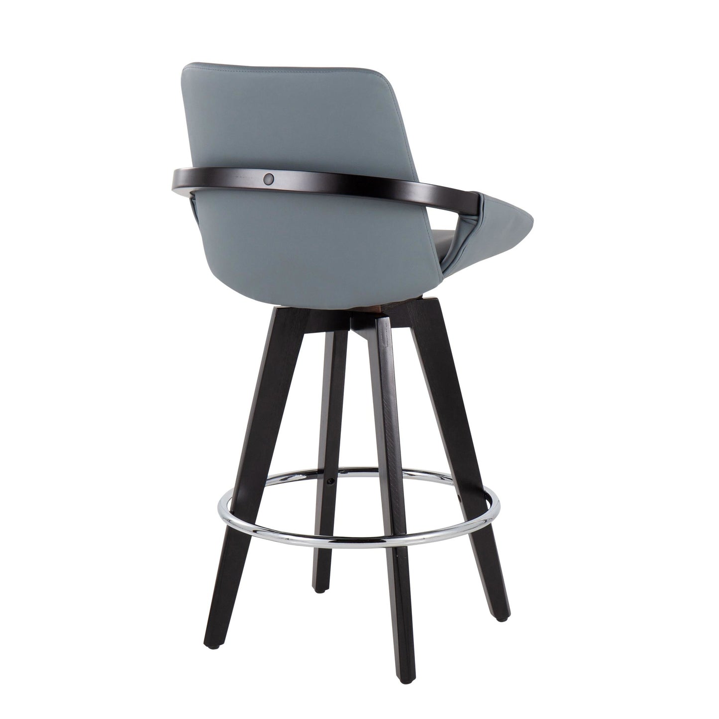 Cosmo Contemporary Fixed-Height Counter Stool with Swivel in Black Wood with Round Chrome Metal Footrest and Black Faux Leather Seat By LumiSource - Set of 2 | Counter Stools | Modishstore - 23