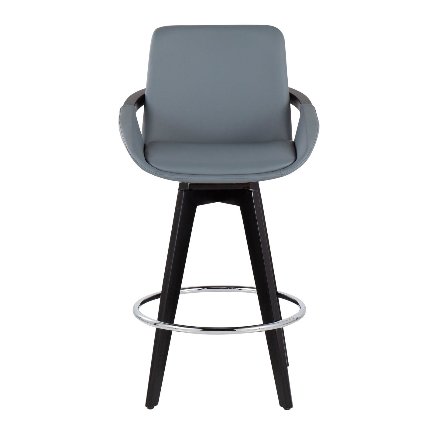 Cosmo Contemporary Fixed-Height Counter Stool with Swivel in Black Wood with Round Chrome Metal Footrest and Black Faux Leather Seat By LumiSource - Set of 2 | Counter Stools | Modishstore - 18