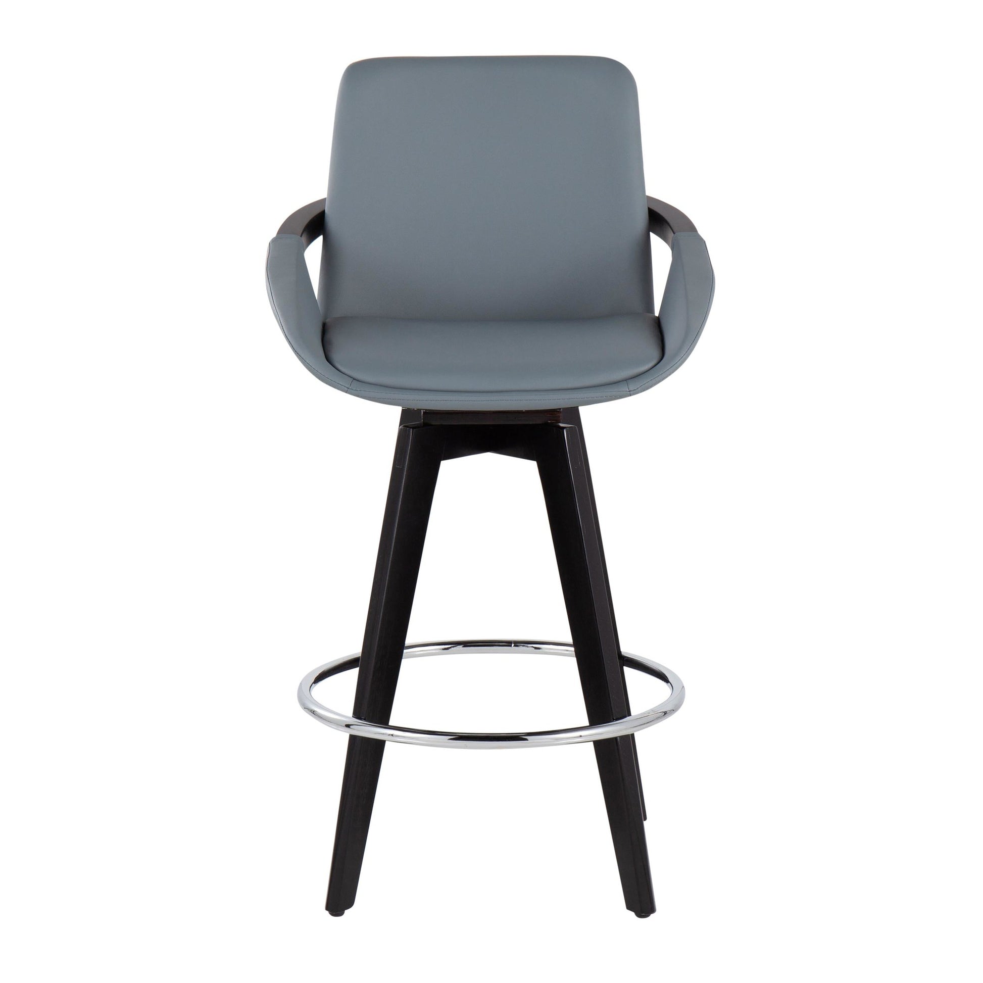 Cosmo Contemporary Fixed-Height Counter Stool with Swivel in Black Wood with Round Chrome Metal Footrest and Black Faux Leather Seat By LumiSource - Set of 2 | Counter Stools | Modishstore - 18