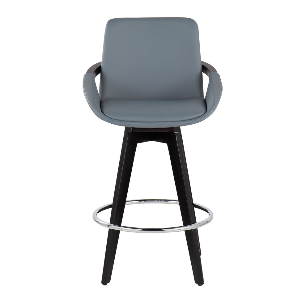 Cosmo Contemporary Fixed-Height Counter Stool with Swivel in Black Wood with Round Chrome Metal Footrest and Black Faux Leather Seat By LumiSource - Set of 2 | Counter Stools | Modishstore - 18