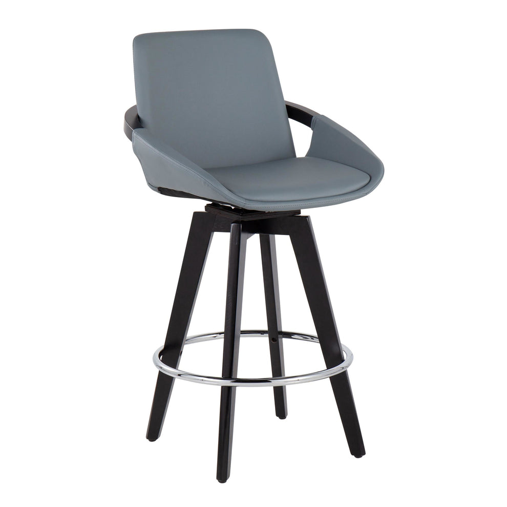 Cosmo Contemporary Fixed-Height Counter Stool with Swivel in Black Wood with Round Chrome Metal Footrest and Black Faux Leather Seat By LumiSource - Set of 2 | Counter Stools | Modishstore - 21