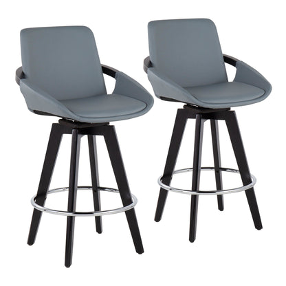 Cosmo Contemporary Fixed-Height Counter Stool with Swivel in Black Wood with Round Chrome Metal Footrest and Black Faux Leather Seat By LumiSource - Set of 2 | Counter Stools | Modishstore - 17