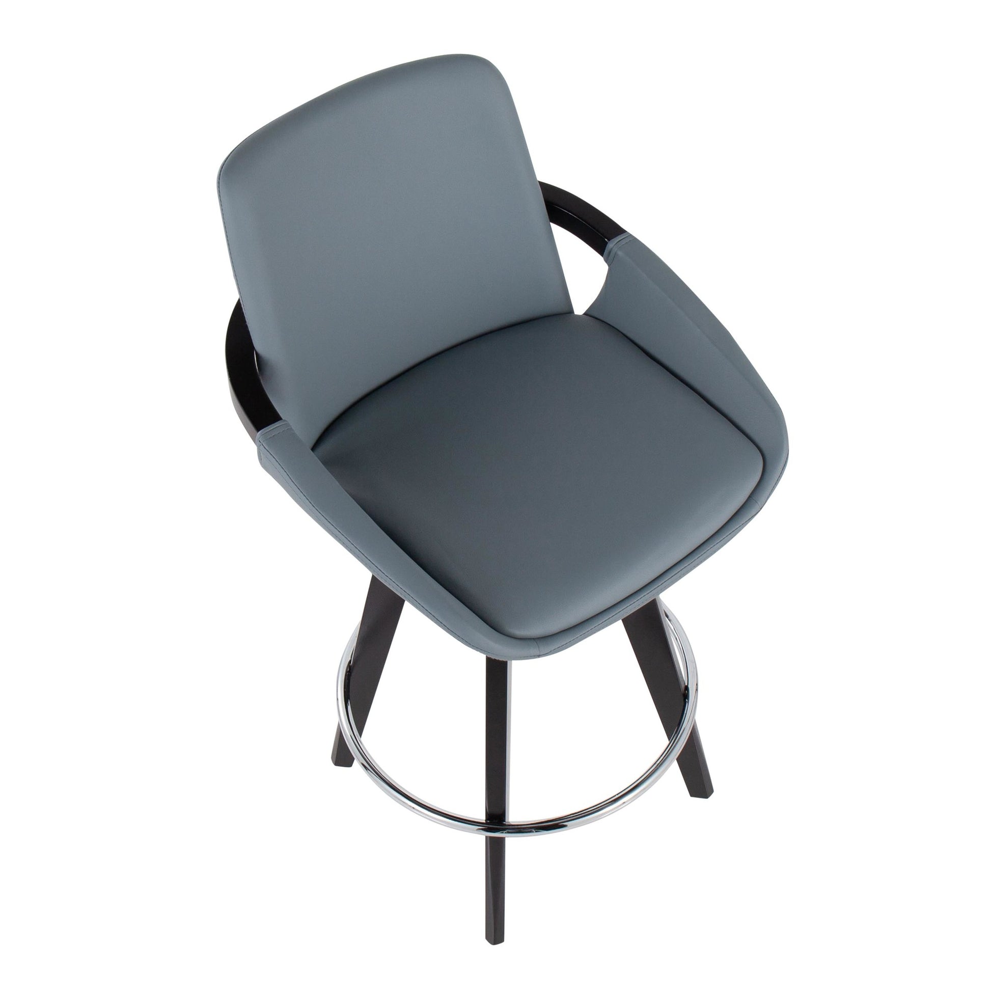 Cosmo Contemporary Fixed-Height Counter Stool with Swivel in Black Wood with Round Chrome Metal Footrest and Black Faux Leather Seat By LumiSource - Set of 2 | Counter Stools | Modishstore - 19