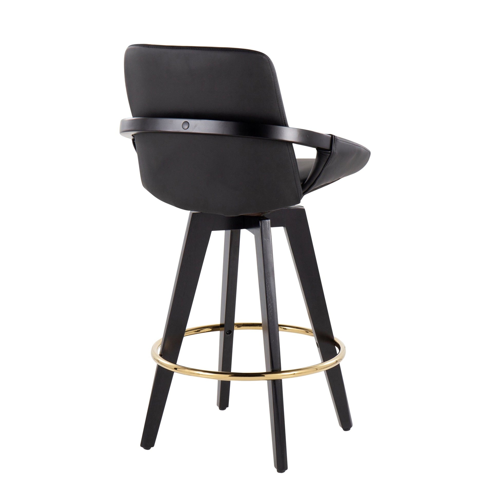 Cosmo Contemporary Fixed-Height Counter Stool with Swivel in Black Wood with Round Gold Metal Footrest and Black Faux Leather Seat By LumiSource - Set of 2 | Counter Stools | Modishstore - 7