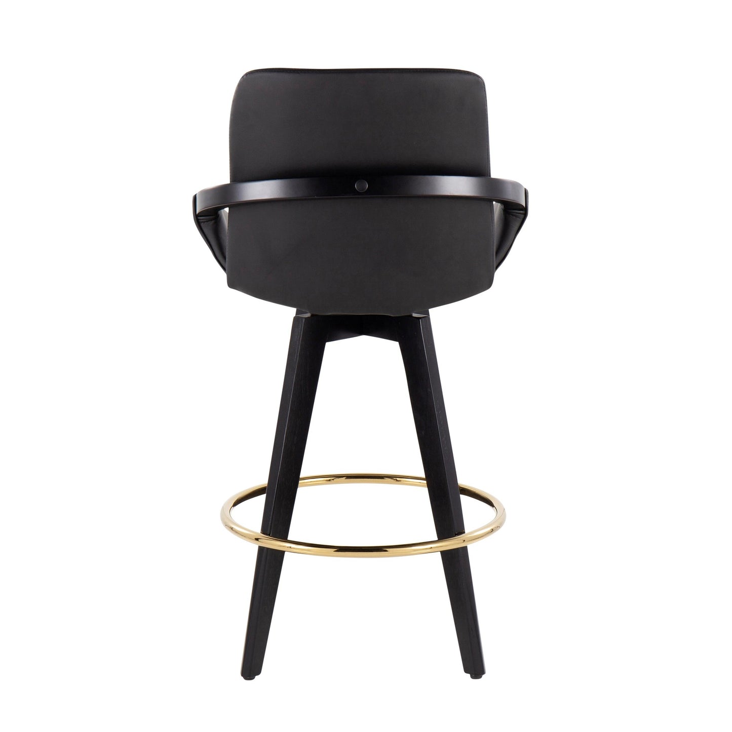 Cosmo Contemporary Fixed-Height Counter Stool with Swivel in Black Wood with Round Gold Metal Footrest and Black Faux Leather Seat By LumiSource - Set of 2 | Counter Stools | Modishstore - 8