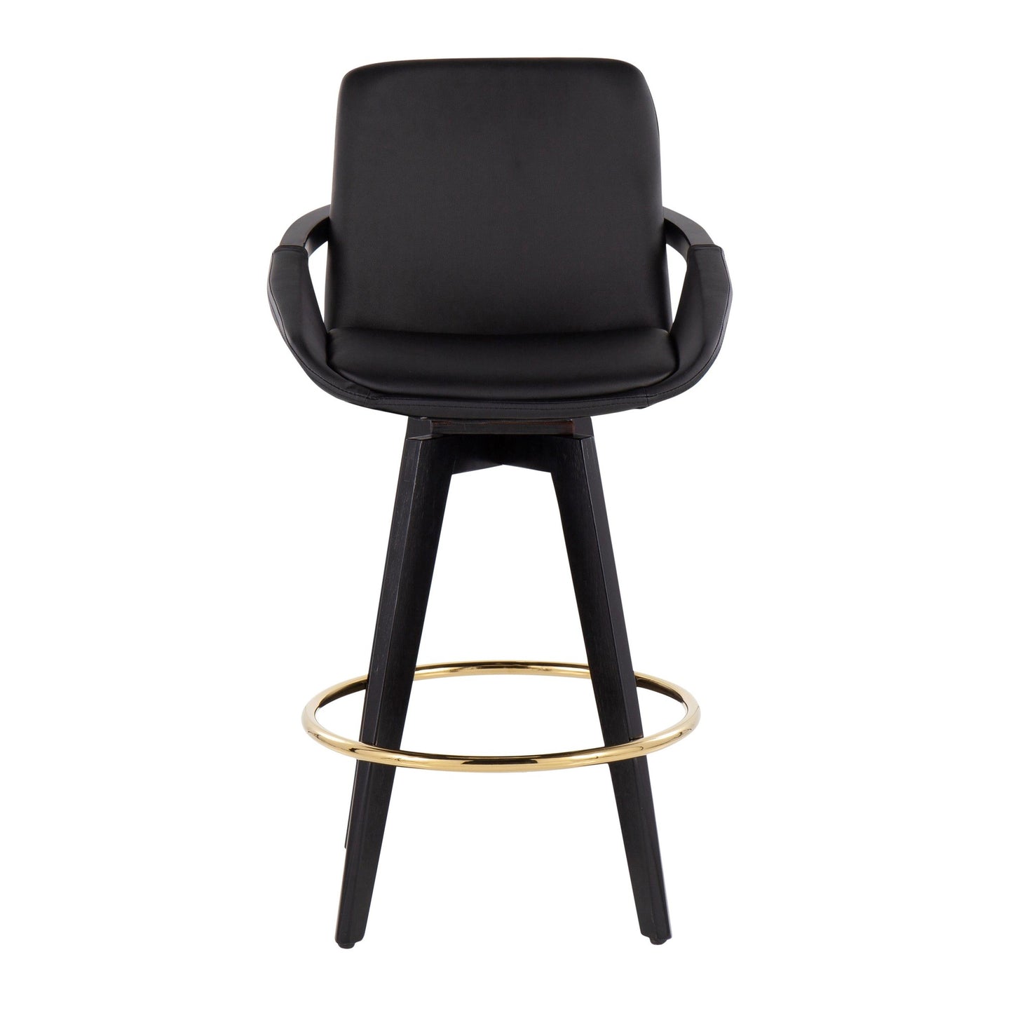 Cosmo Contemporary Fixed-Height Counter Stool with Swivel in Black Wood with Round Gold Metal Footrest and Black Faux Leather Seat By LumiSource - Set of 2 | Counter Stools | Modishstore - 2