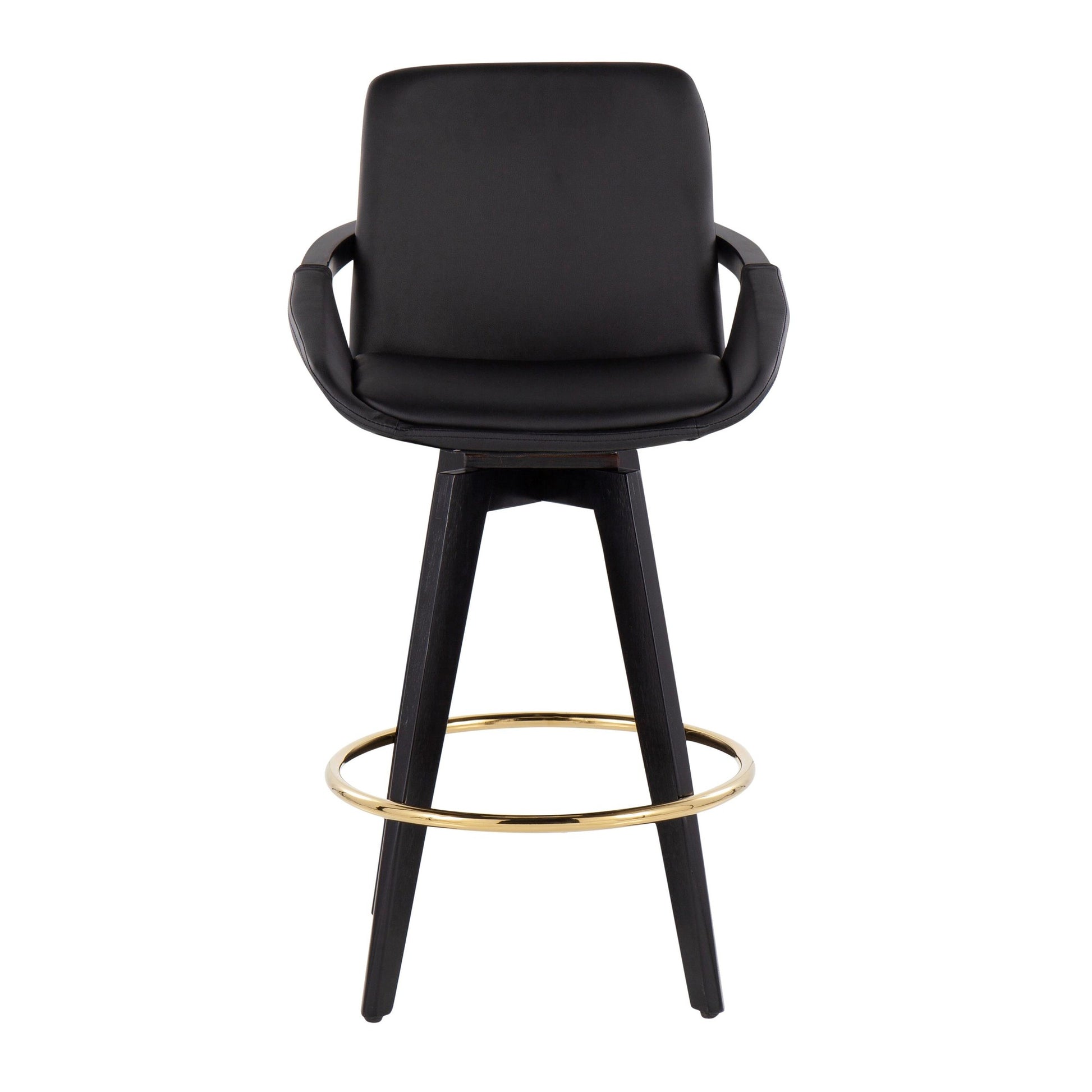Cosmo Contemporary Fixed-Height Counter Stool with Swivel in Black Wood with Round Gold Metal Footrest and Black Faux Leather Seat By LumiSource - Set of 2 | Counter Stools | Modishstore - 2