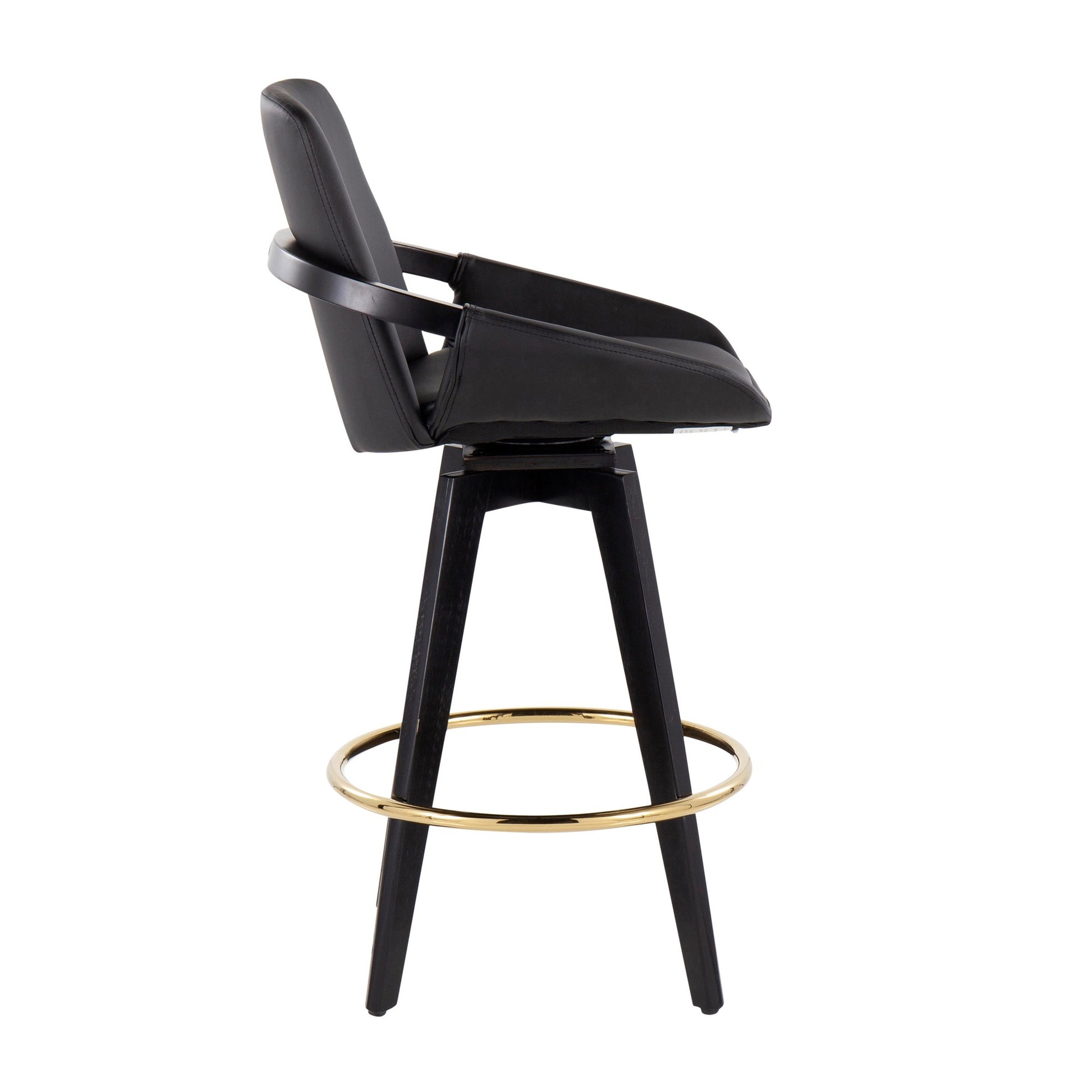 Cosmo Contemporary Fixed-Height Counter Stool with Swivel in Black Wood with Round Gold Metal Footrest and Black Faux Leather Seat By LumiSource - Set of 2 | Counter Stools | Modishstore - 6
