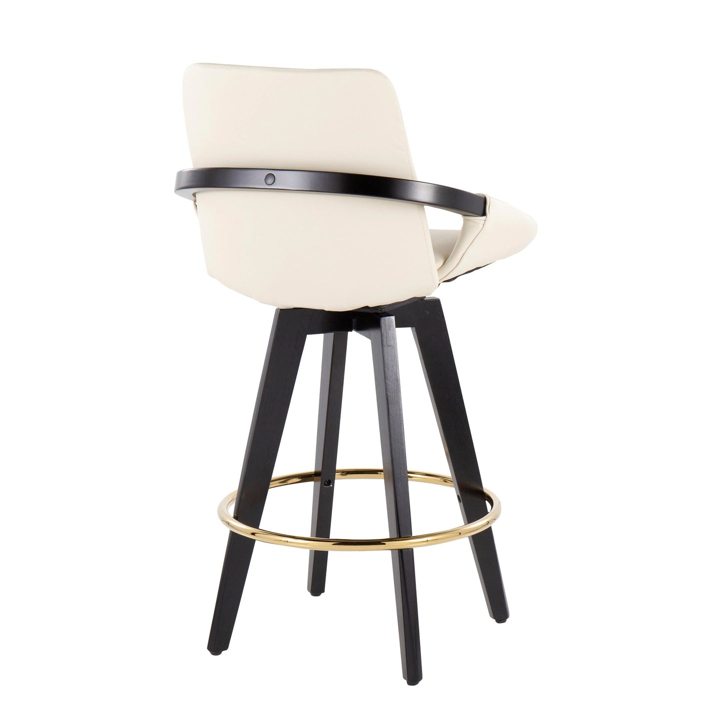 Cosmo Contemporary Fixed-Height Counter Stool with Swivel in Black Wood with Round Gold Metal Footrest and Black Faux Leather Seat By LumiSource - Set of 2 | Counter Stools | Modishstore - 15
