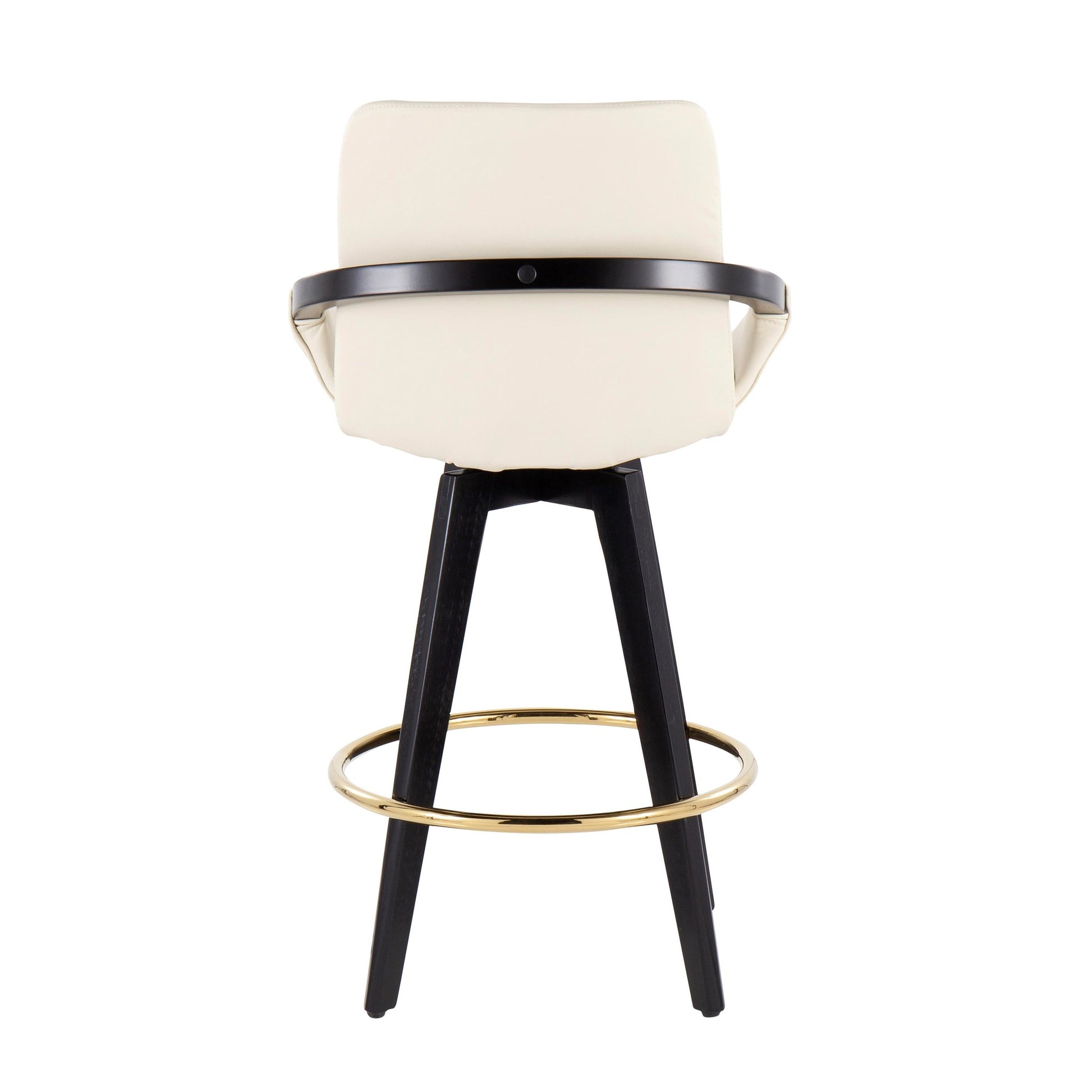 Cosmo Contemporary Fixed-Height Counter Stool with Swivel in Black Wood with Round Gold Metal Footrest and Black Faux Leather Seat By LumiSource - Set of 2 | Counter Stools | Modishstore - 16