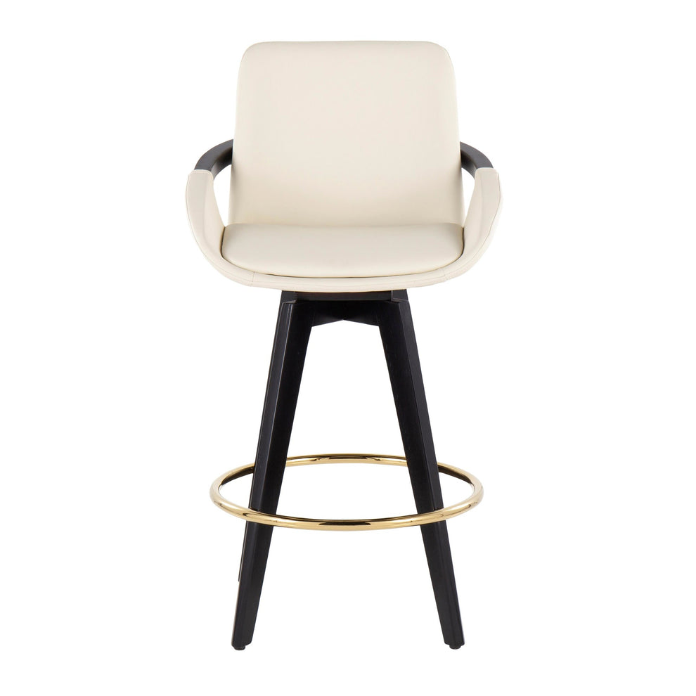 Cosmo Contemporary Fixed-Height Counter Stool with Swivel in Black Wood with Round Gold Metal Footrest and Black Faux Leather Seat By LumiSource - Set of 2 | Counter Stools | Modishstore - 10