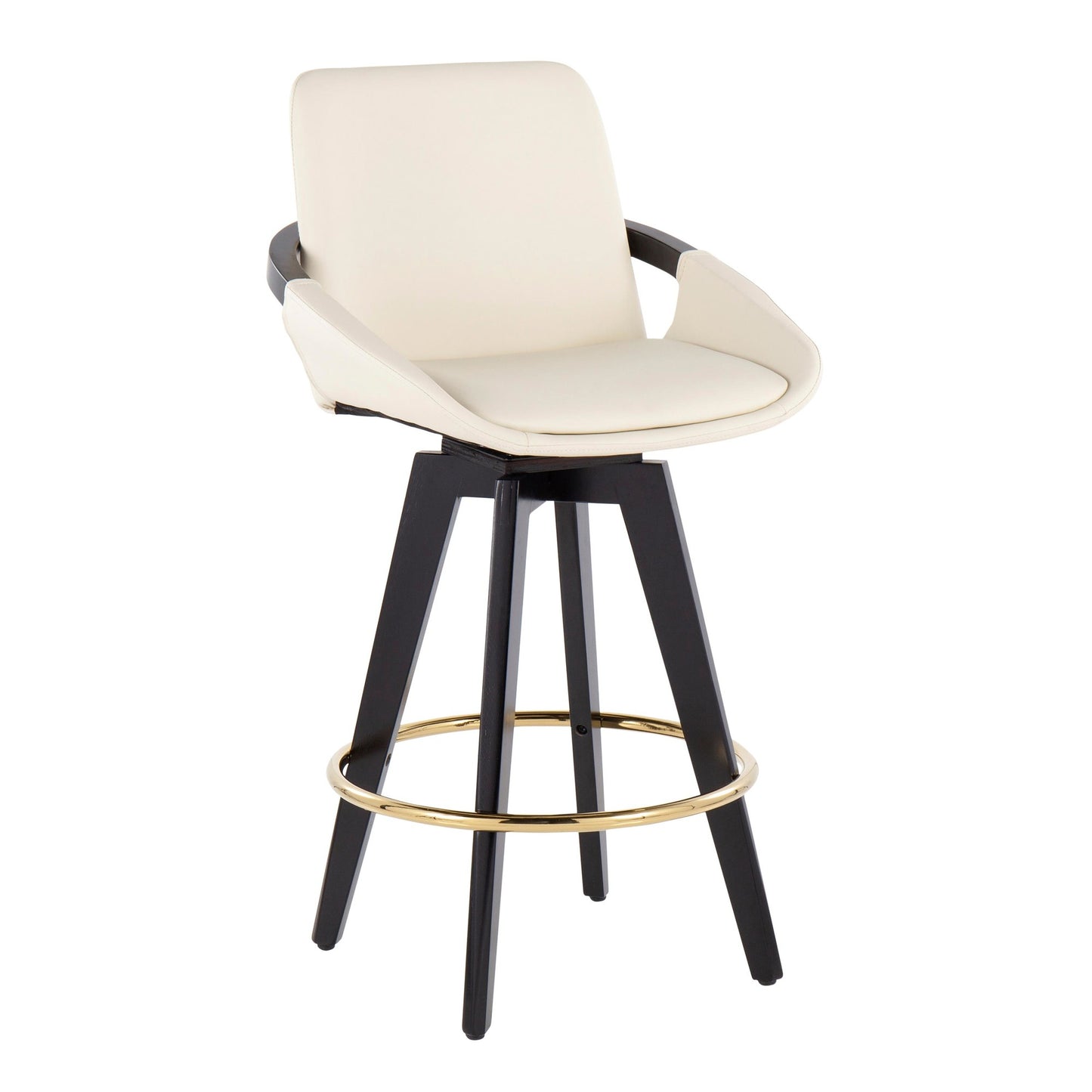 Cosmo Contemporary Fixed-Height Counter Stool with Swivel in Black Wood with Round Gold Metal Footrest and Black Faux Leather Seat By LumiSource - Set of 2 | Counter Stools | Modishstore - 13