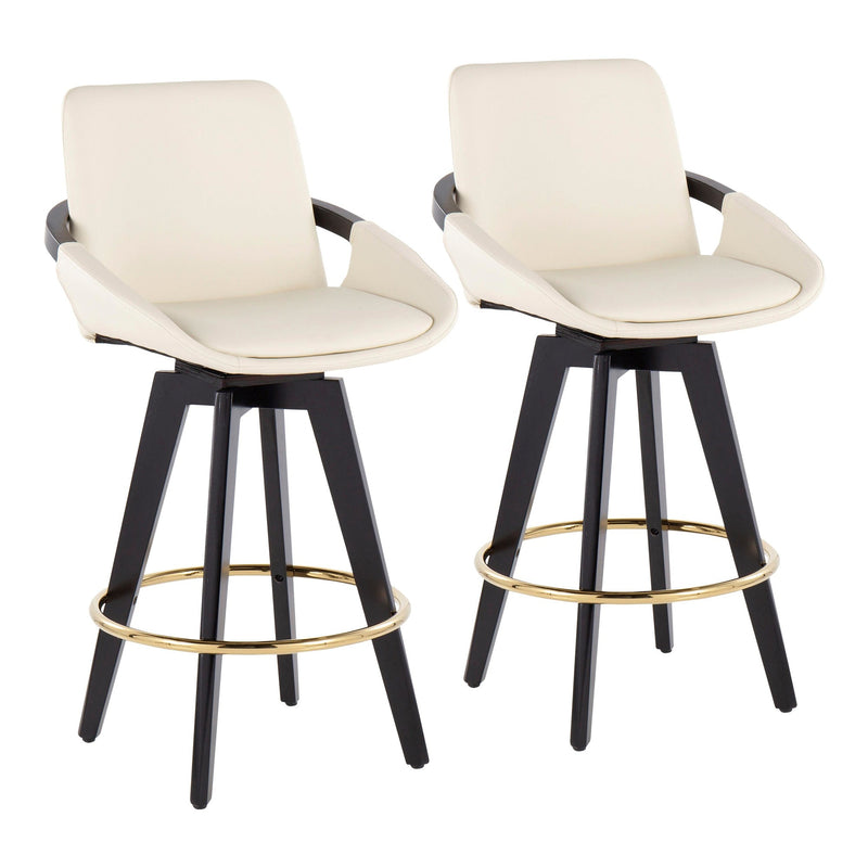 Cosmo Contemporary Fixed-Height Counter Stool with Swivel in Black Wood with Round Gold Metal Footrest and Black Faux Leather Seat By LumiSource - Set of 2 | Counter Stools | Modishstore - 9