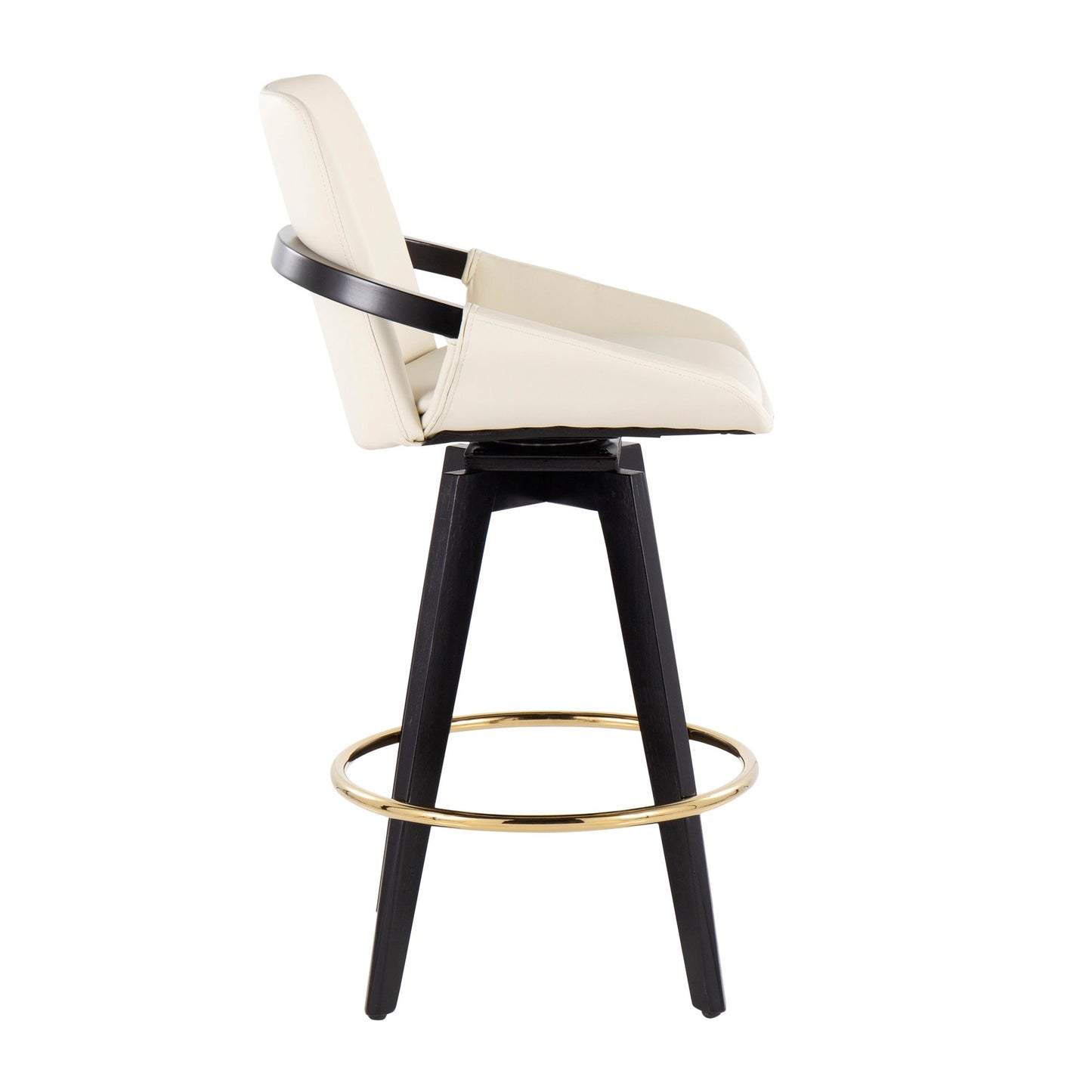 Cosmo Contemporary Fixed-Height Counter Stool with Swivel in Black Wood with Round Gold Metal Footrest and Black Faux Leather Seat By LumiSource - Set of 2 | Counter Stools | Modishstore - 14