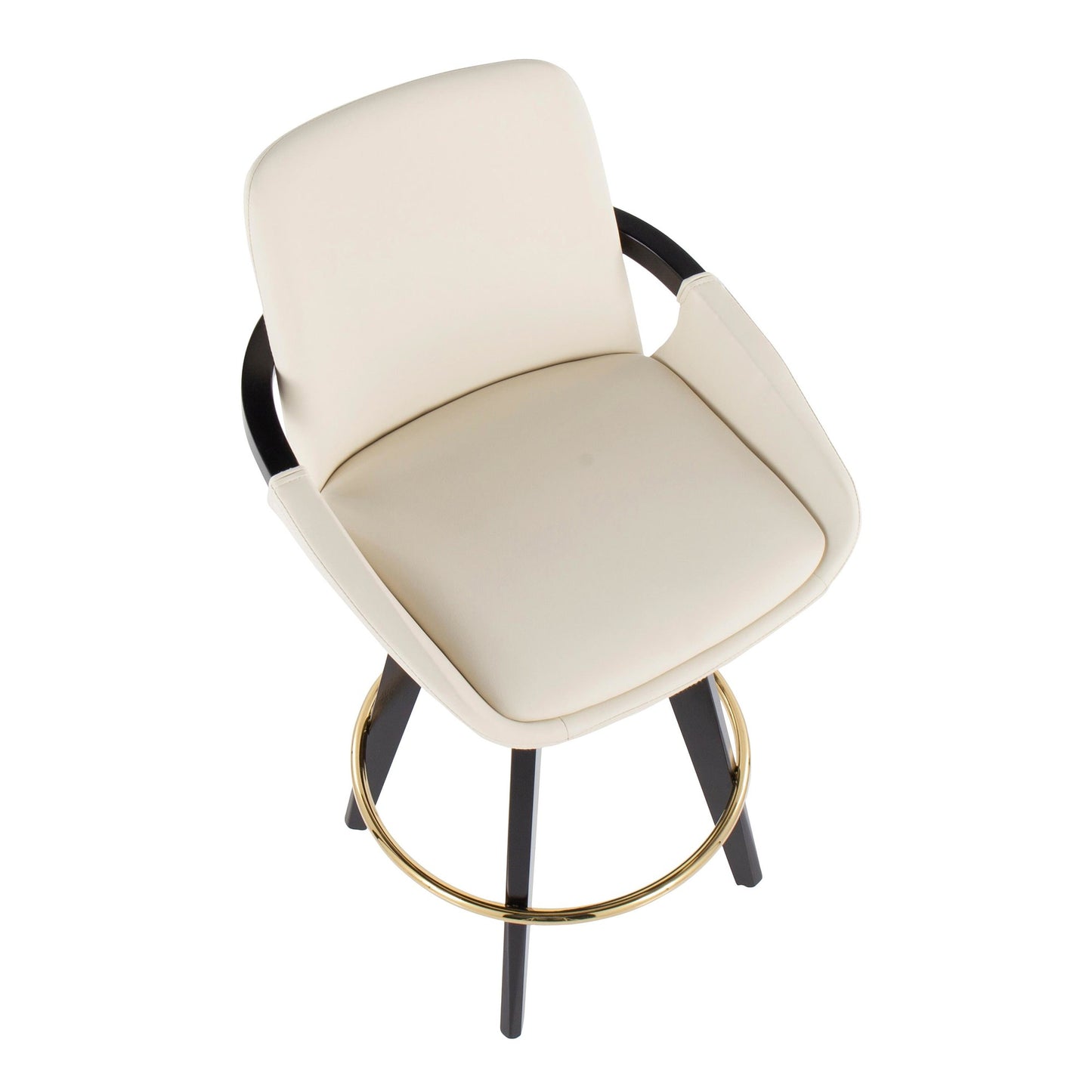 Cosmo Contemporary Fixed-Height Counter Stool with Swivel in Black Wood with Round Gold Metal Footrest and Black Faux Leather Seat By LumiSource - Set of 2 | Counter Stools | Modishstore - 11