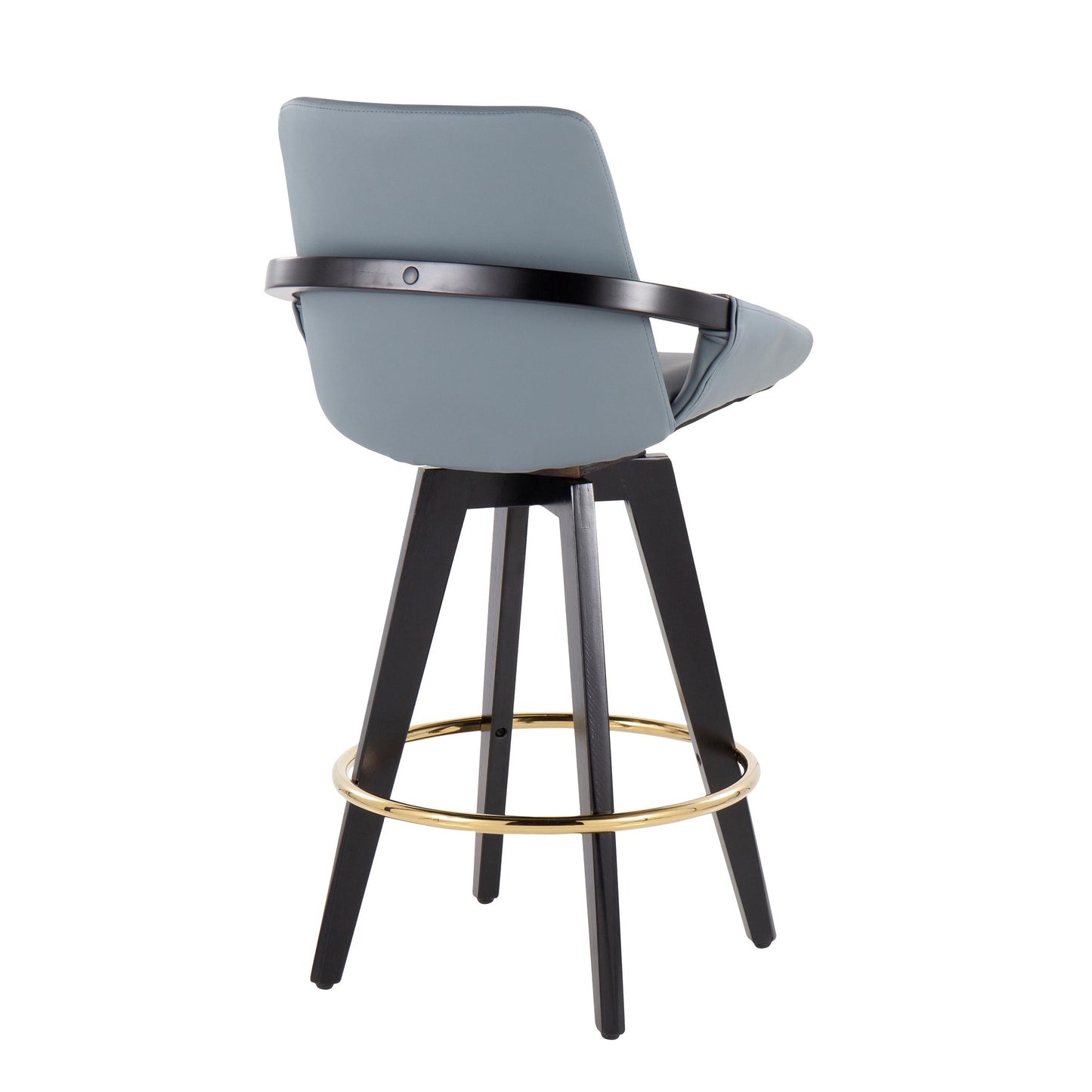 Cosmo Contemporary Fixed-Height Counter Stool with Swivel in Black Wood with Round Gold Metal Footrest and Black Faux Leather Seat By LumiSource - Set of 2 | Counter Stools | Modishstore - 23