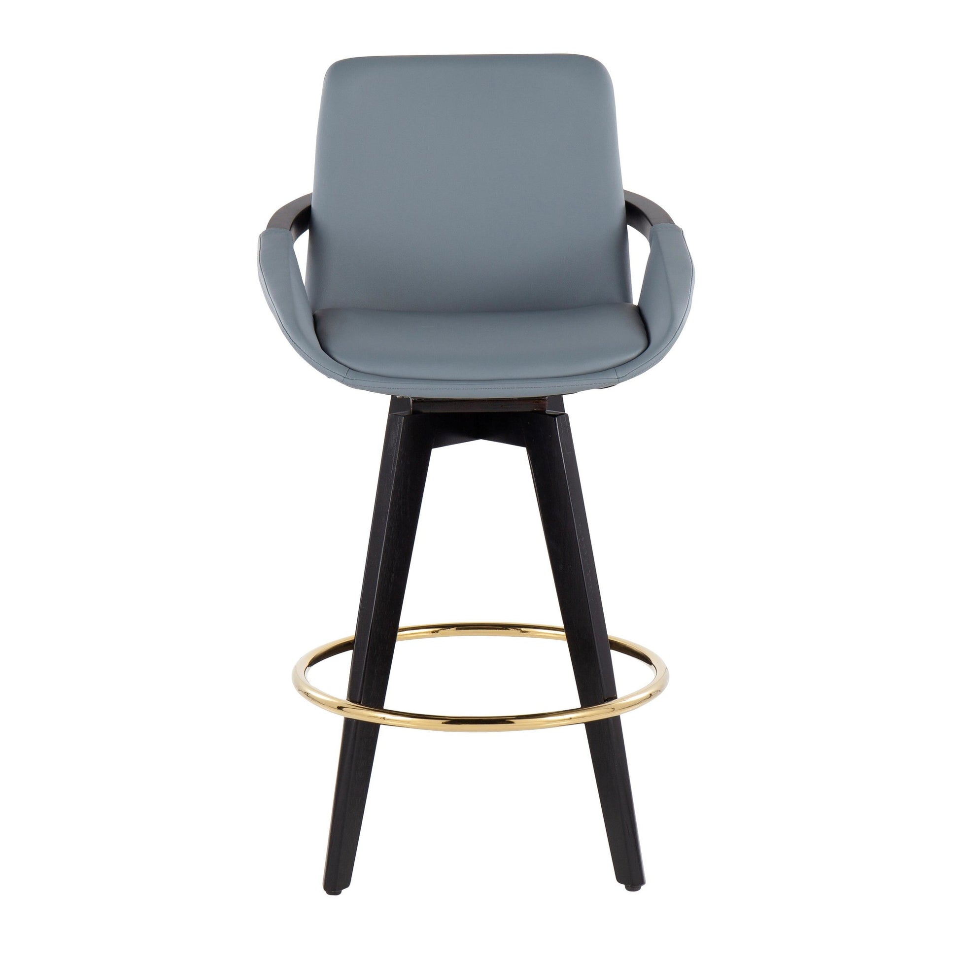 Cosmo Contemporary Fixed-Height Counter Stool with Swivel in Black Wood with Round Gold Metal Footrest and Black Faux Leather Seat By LumiSource - Set of 2 | Counter Stools | Modishstore - 18