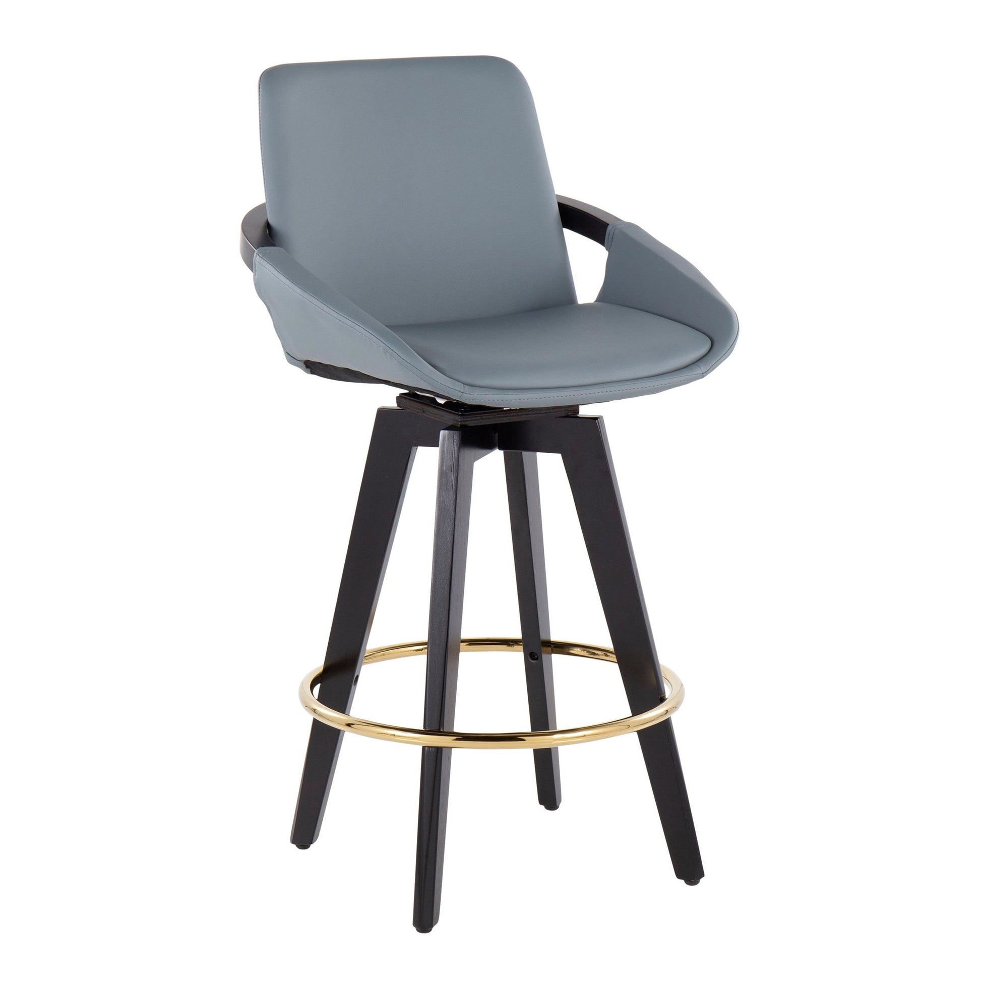 Cosmo Contemporary Fixed-Height Counter Stool with Swivel in Black Wood with Round Gold Metal Footrest and Black Faux Leather Seat By LumiSource - Set of 2 | Counter Stools | Modishstore - 21