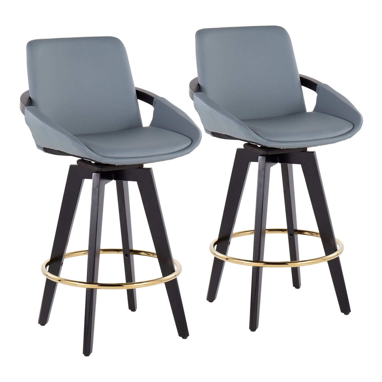 Cosmo Contemporary Fixed-Height Counter Stool with Swivel in Black Wood with Round Gold Metal Footrest and Black Faux Leather Seat By LumiSource - Set of 2 | Counter Stools | Modishstore - 17
