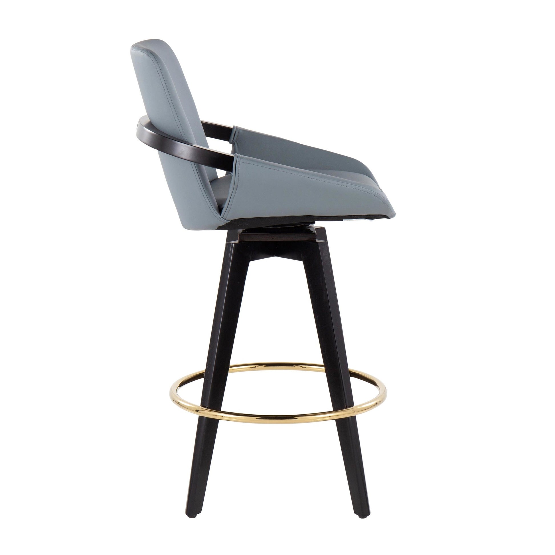 Cosmo Contemporary Fixed-Height Counter Stool with Swivel in Black Wood with Round Gold Metal Footrest and Black Faux Leather Seat By LumiSource - Set of 2 | Counter Stools | Modishstore - 22