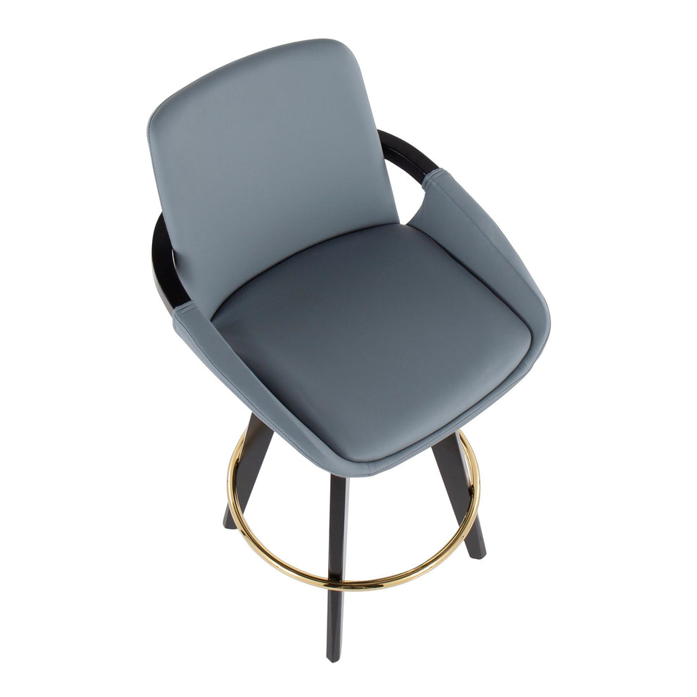 Cosmo Contemporary Fixed-Height Counter Stool with Swivel in Black Wood with Round Gold Metal Footrest and Black Faux Leather Seat By LumiSource - Set of 2 | Counter Stools | Modishstore - 19