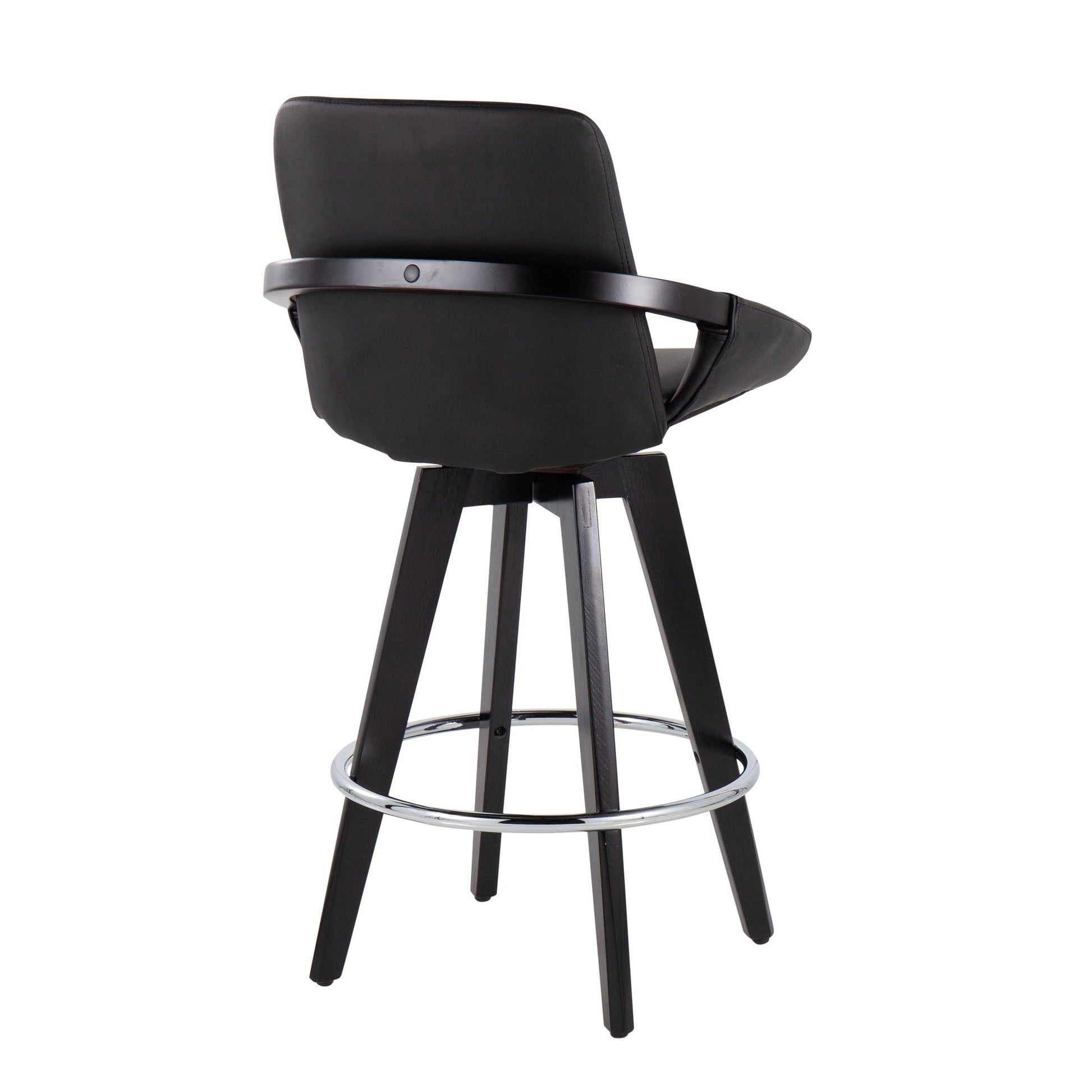 Cosmo Contemporary Fixed-Height Counter Stool with Swivel in Black Wood with Round Chrome Metal Footrest and Black Faux Leather Seat By LumiSource - Set of 2 | Counter Stools | Modishstore - 7