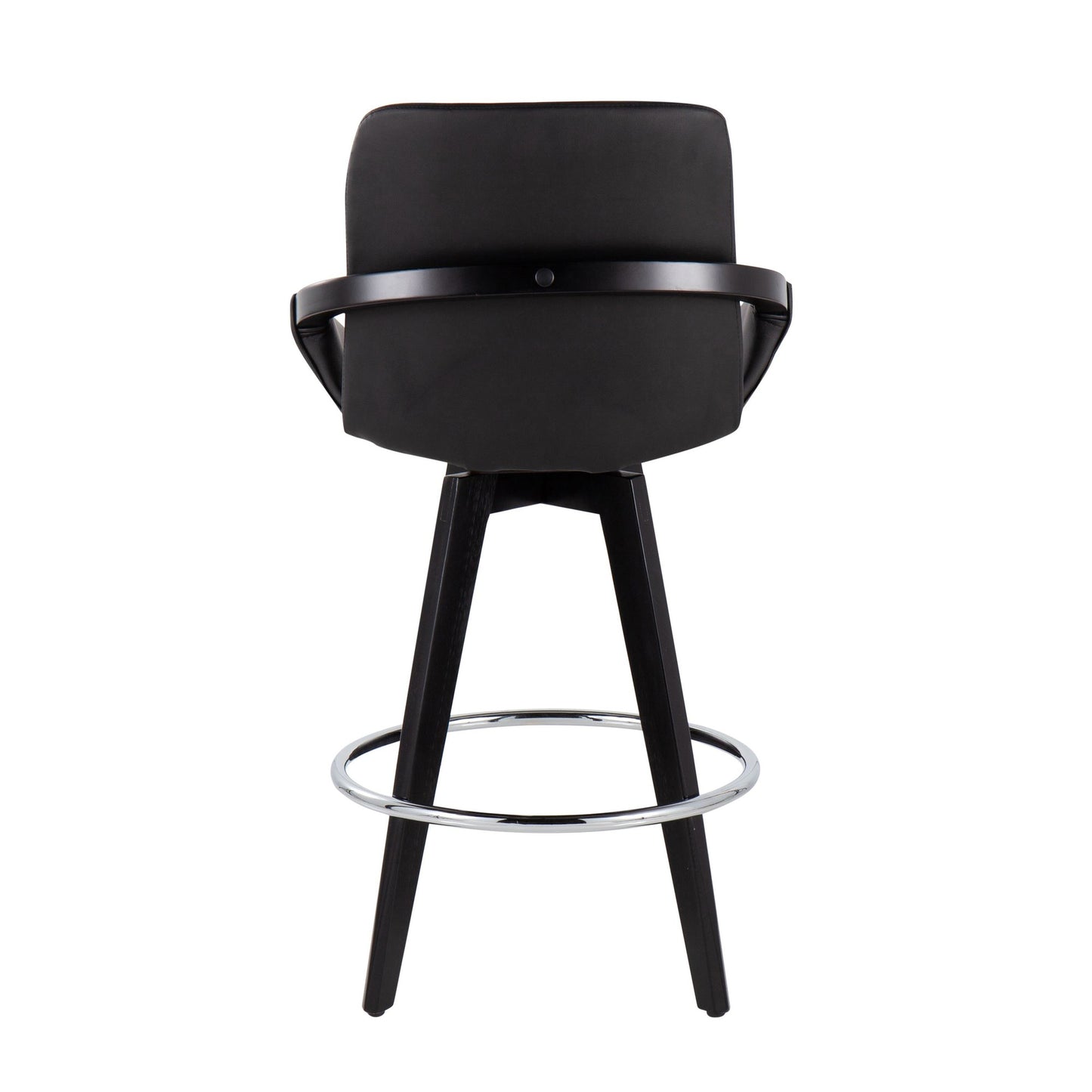 Cosmo Contemporary Fixed-Height Counter Stool with Swivel in Black Wood with Round Chrome Metal Footrest and Black Faux Leather Seat By LumiSource - Set of 2 | Counter Stools | Modishstore - 8