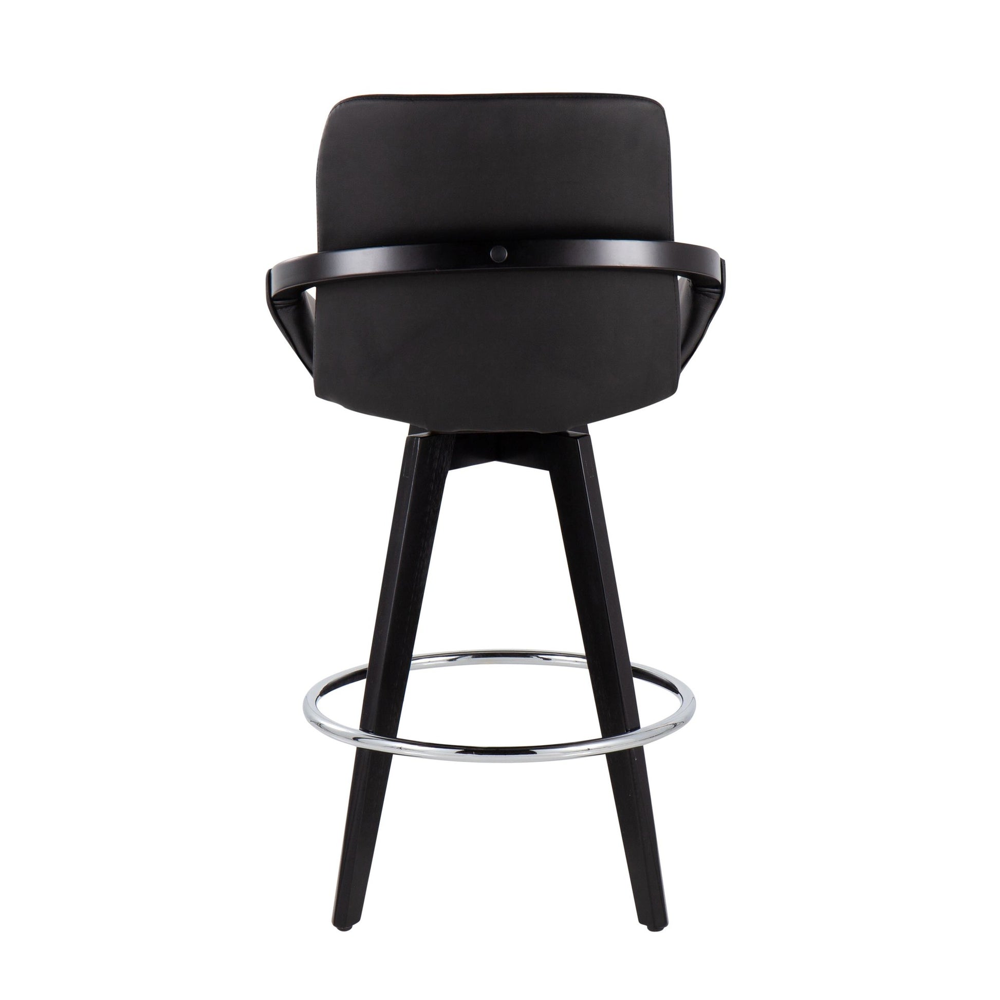 Cosmo Contemporary Fixed-Height Counter Stool with Swivel in Black Wood with Round Chrome Metal Footrest and Black Faux Leather Seat By LumiSource - Set of 2 | Counter Stools | Modishstore - 8