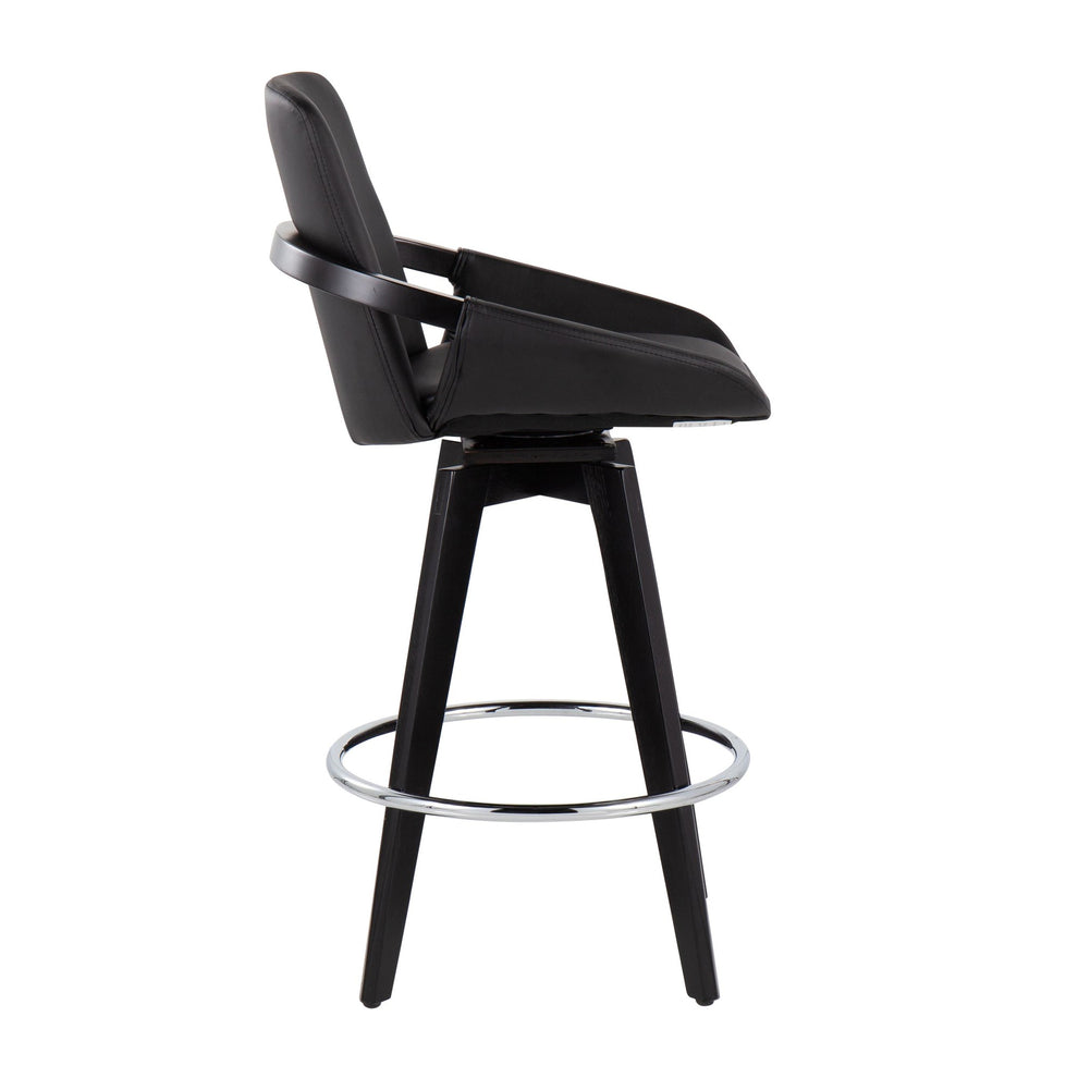 Cosmo Contemporary Fixed-Height Counter Stool with Swivel in Black Wood with Round Chrome Metal Footrest and Black Faux Leather Seat By LumiSource - Set of 2 | Counter Stools | Modishstore - 6