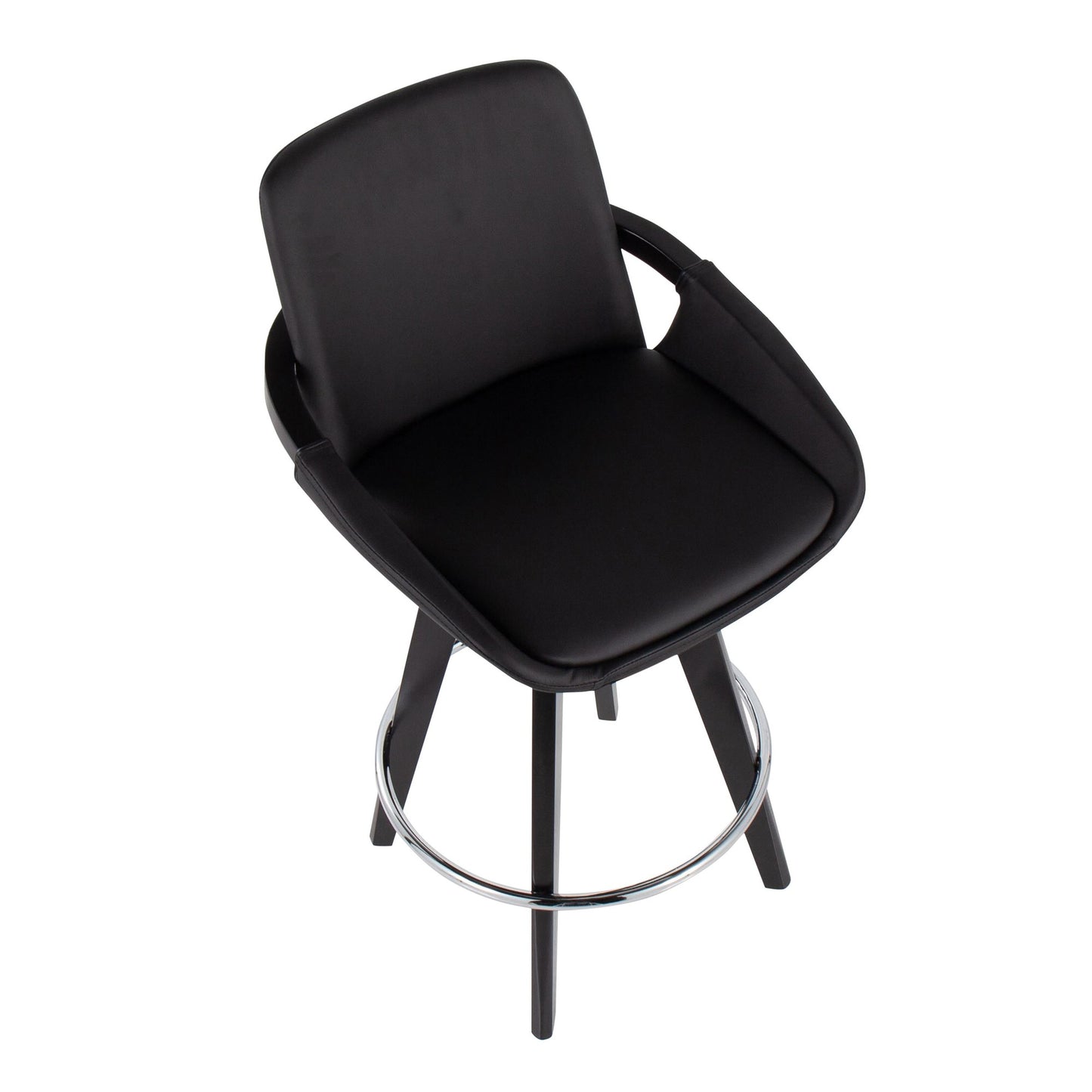 Cosmo Contemporary Fixed-Height Counter Stool with Swivel in Black Wood with Round Chrome Metal Footrest and Black Faux Leather Seat By LumiSource - Set of 2 | Counter Stools | Modishstore - 3