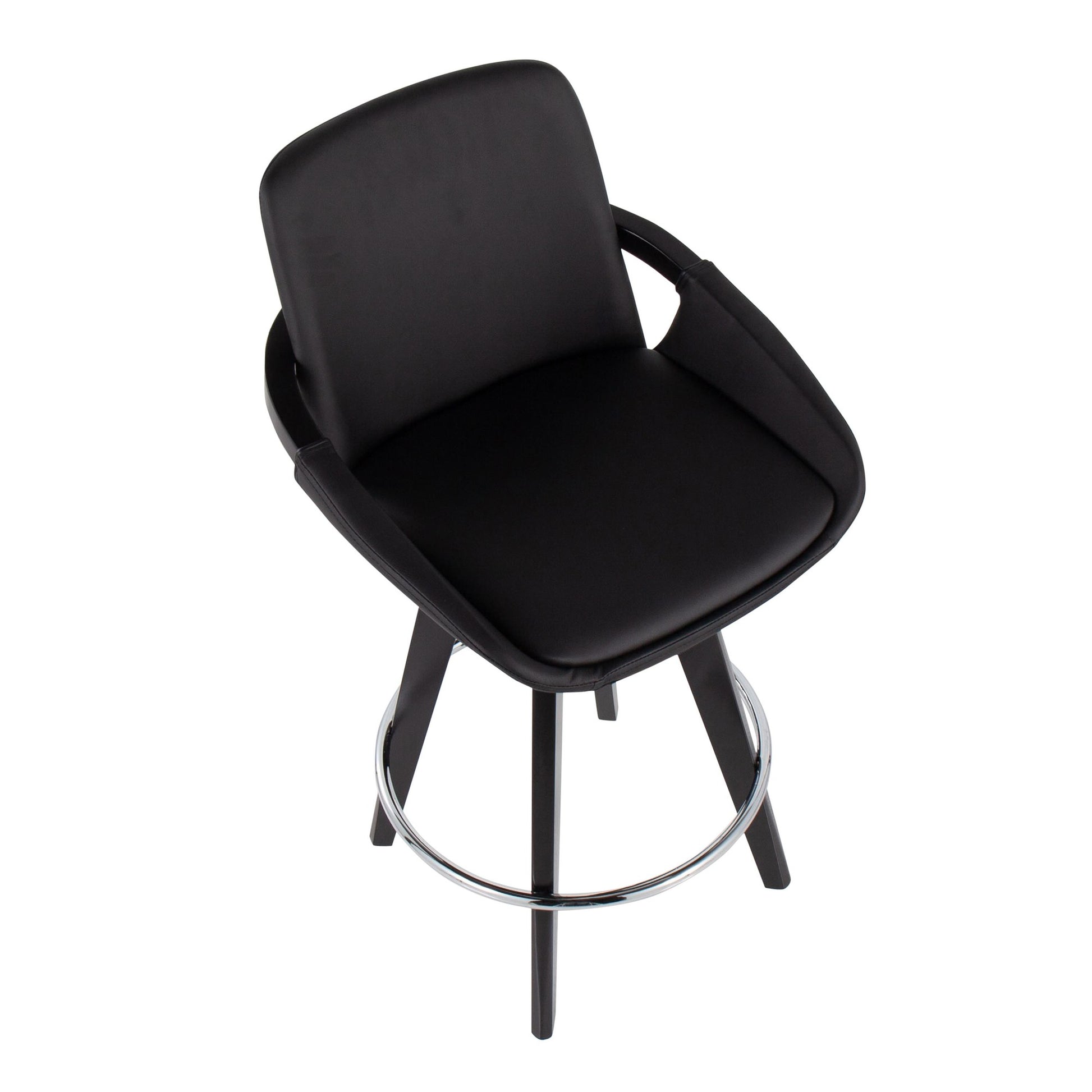 Cosmo Contemporary Fixed-Height Counter Stool with Swivel in Black Wood with Round Chrome Metal Footrest and Black Faux Leather Seat By LumiSource - Set of 2 | Counter Stools | Modishstore - 3