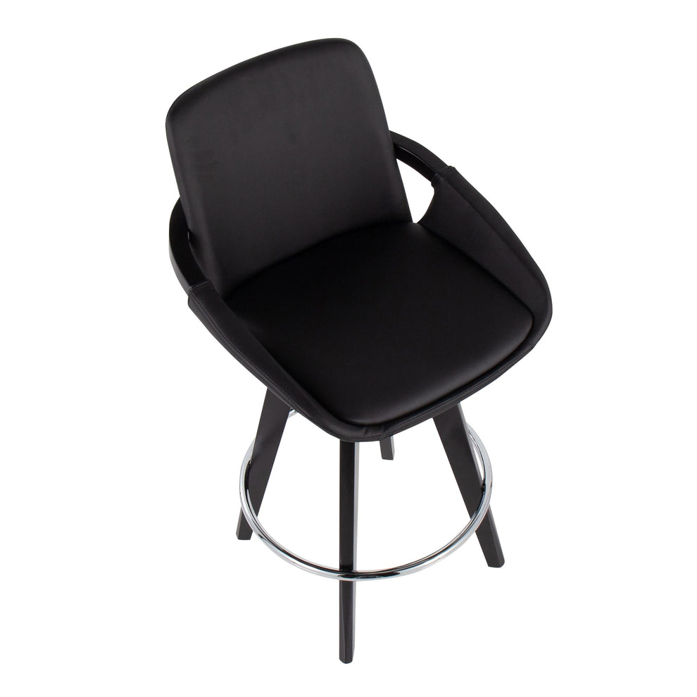 Cosmo Contemporary Fixed-Height Counter Stool with Swivel in Black Wood with Round Chrome Metal Footrest and Black Faux Leather Seat By LumiSource - Set of 2 | Counter Stools | Modishstore - 3