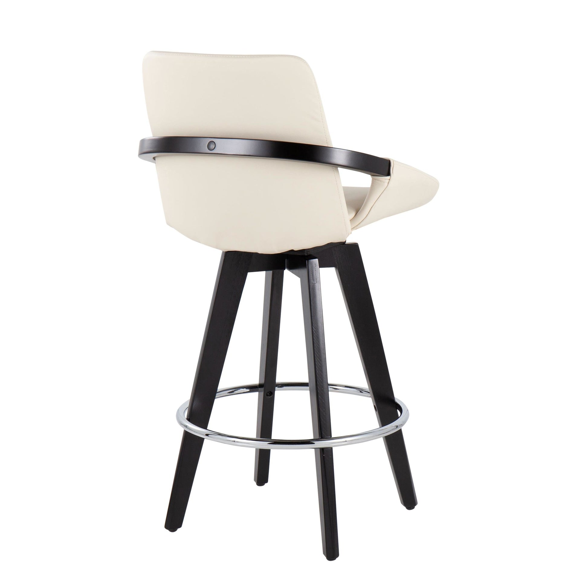 Cosmo Contemporary Fixed-Height Counter Stool with Swivel in Black Wood with Round Chrome Metal Footrest and Black Faux Leather Seat By LumiSource - Set of 2 | Counter Stools | Modishstore - 15