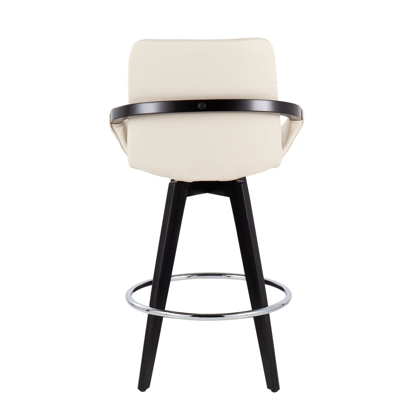 Cosmo Contemporary Fixed-Height Counter Stool with Swivel in Black Wood with Round Chrome Metal Footrest and Black Faux Leather Seat By LumiSource - Set of 2 | Counter Stools | Modishstore - 16