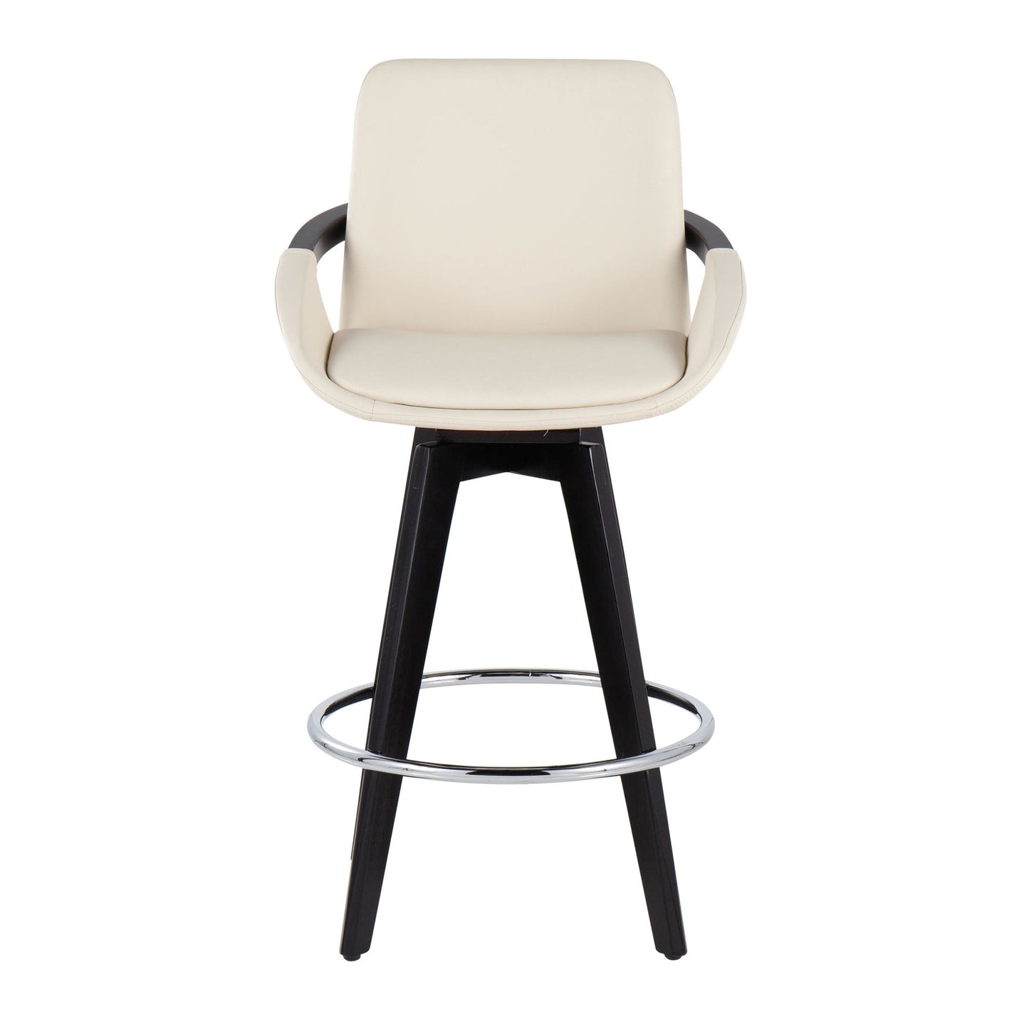 Cosmo Contemporary Fixed-Height Counter Stool with Swivel in Black Wood with Round Chrome Metal Footrest and Black Faux Leather Seat By LumiSource - Set of 2 | Counter Stools | Modishstore - 10