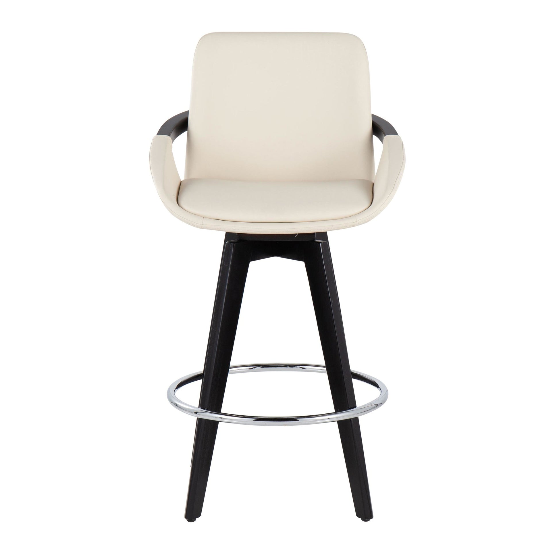 Cosmo Contemporary Fixed-Height Counter Stool with Swivel in Black Wood with Round Chrome Metal Footrest and Black Faux Leather Seat By LumiSource - Set of 2 | Counter Stools | Modishstore - 10