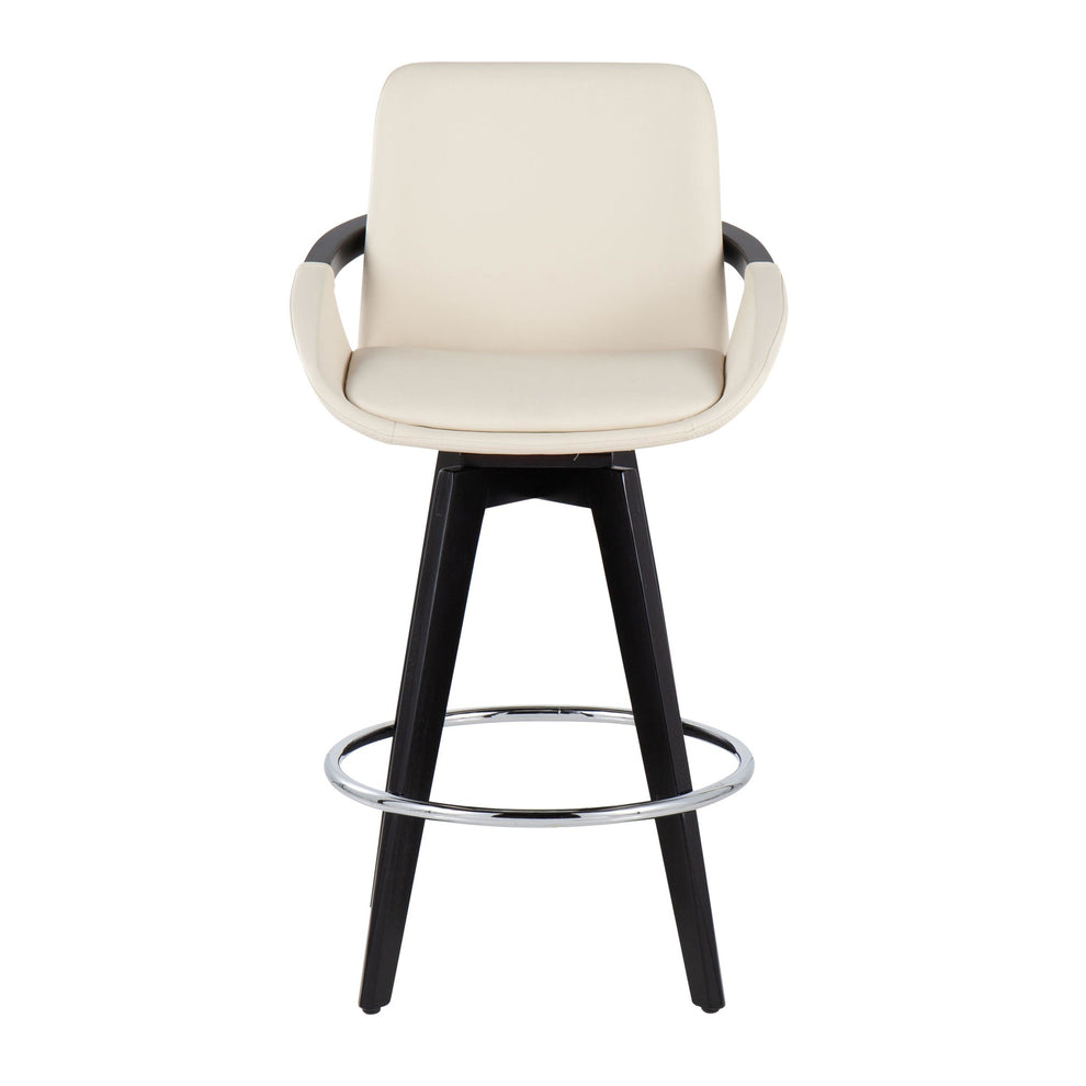 Cosmo Contemporary Fixed-Height Counter Stool with Swivel in Black Wood with Round Chrome Metal Footrest and Black Faux Leather Seat By LumiSource - Set of 2 | Counter Stools | Modishstore - 10