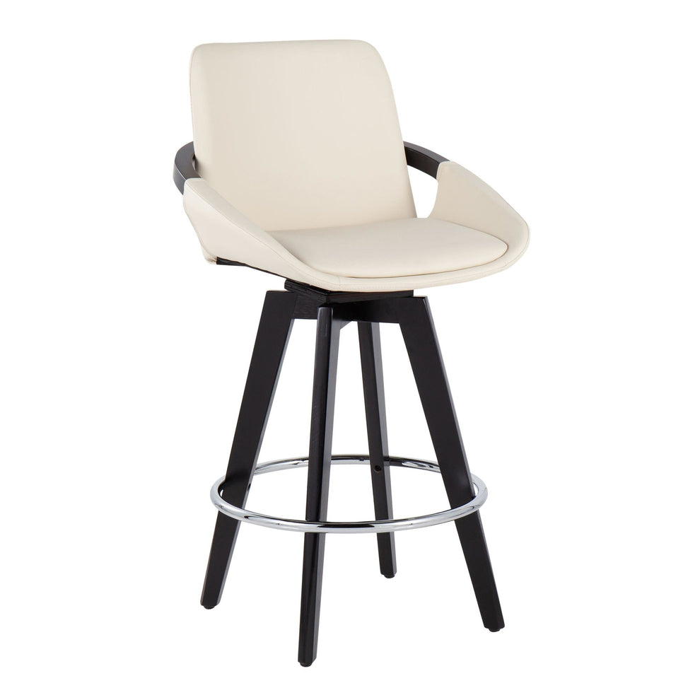 Cosmo Contemporary Fixed-Height Counter Stool with Swivel in Black Wood with Round Chrome Metal Footrest and Black Faux Leather Seat By LumiSource - Set of 2 | Counter Stools | Modishstore - 13